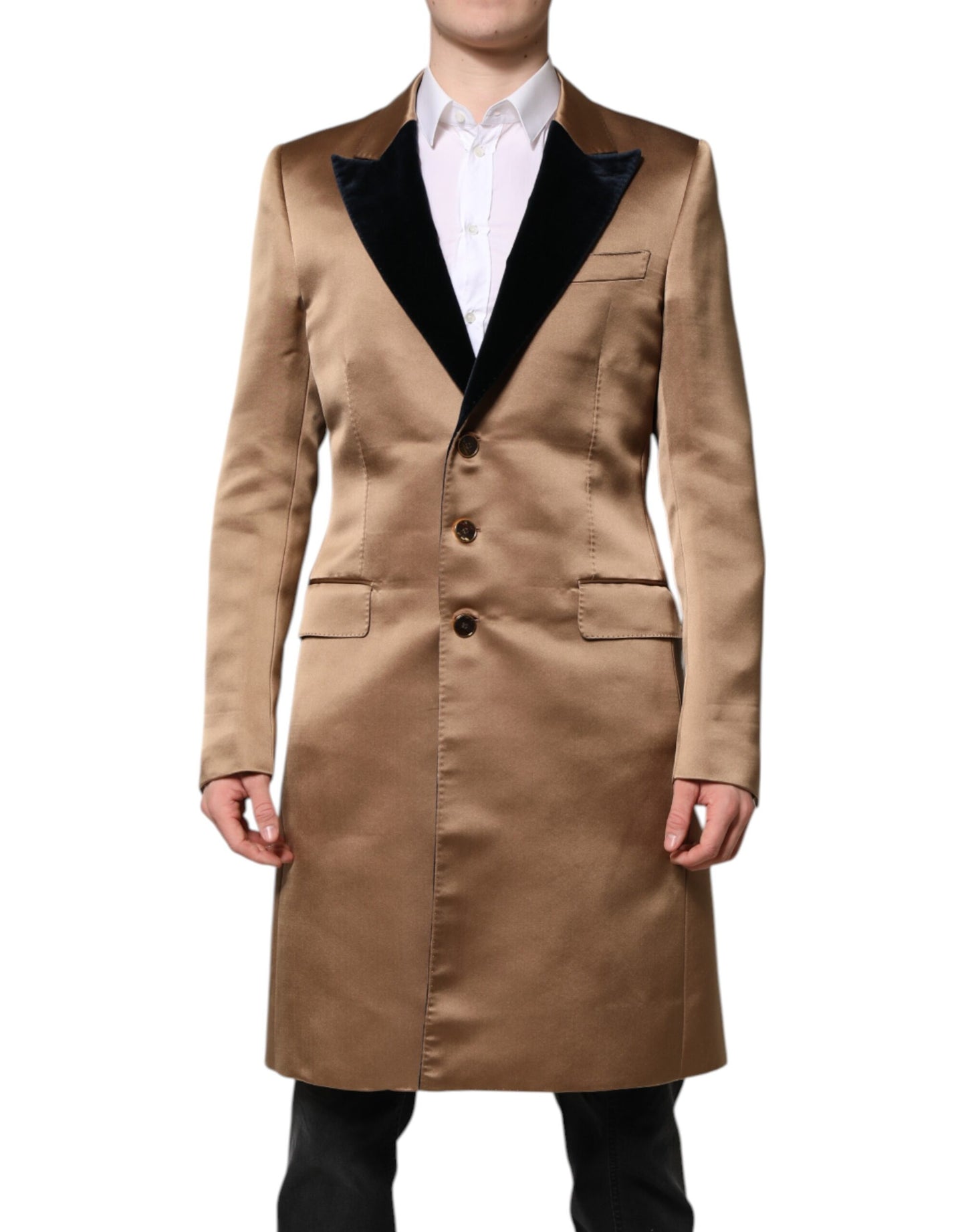 Dolce & Gabbana Brown Silk Single Breasted Trench Coat  Jacket