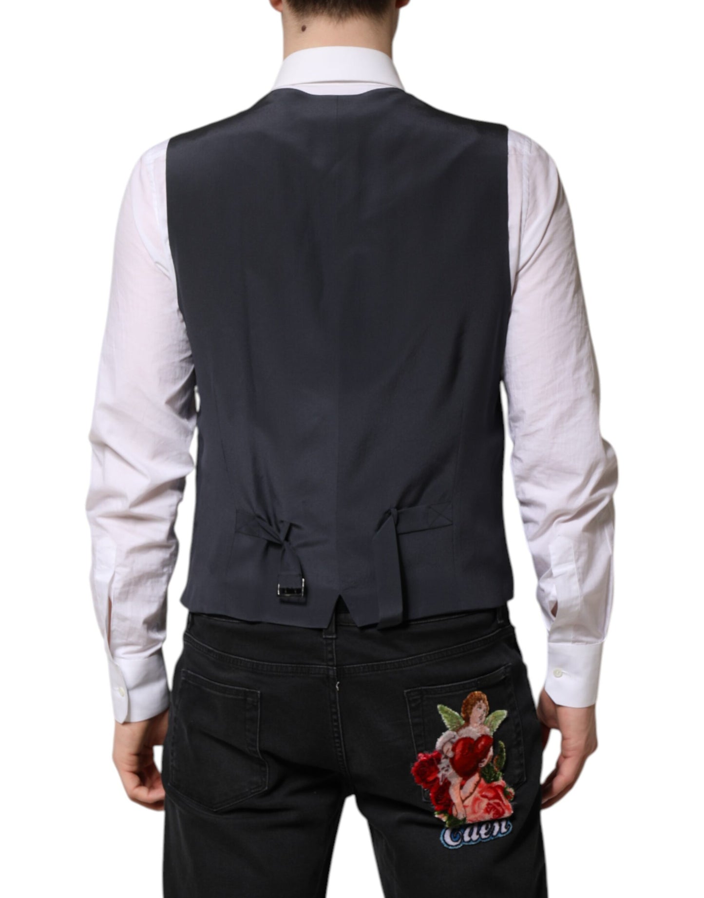 Dolce & Gabbana Gray Plaid Wool Formal Dress Waistcoat Vest
