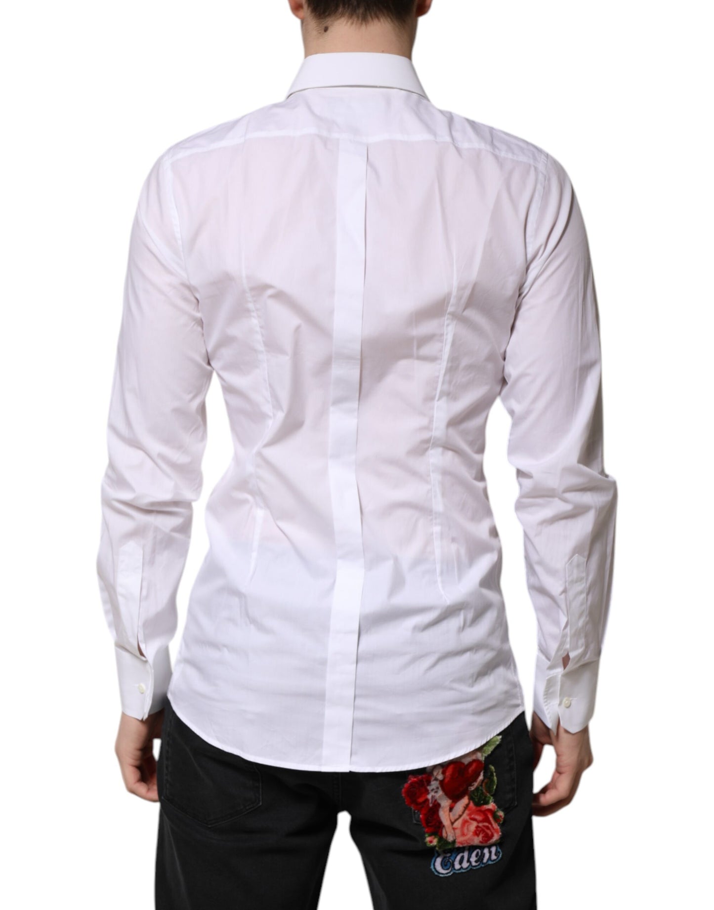Dolce & Gabbana White GOLD Long Sleeves Dress Men Formal Shirt