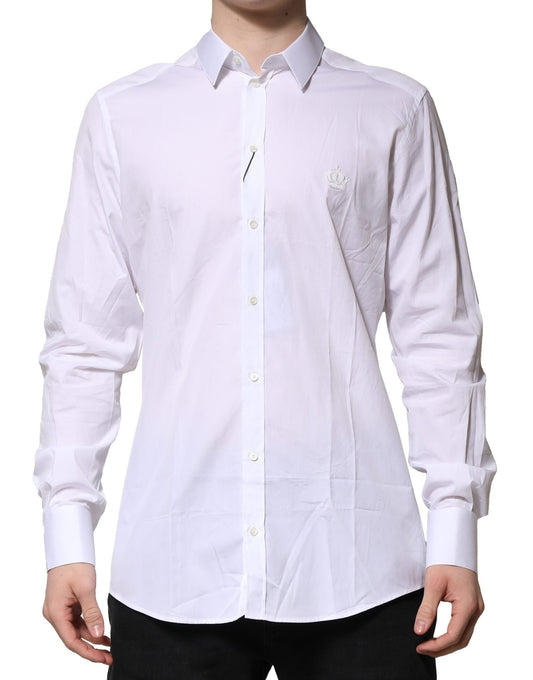 Dolce & Gabbana White Cotton Long Sleeves GOLD Formal Shirt