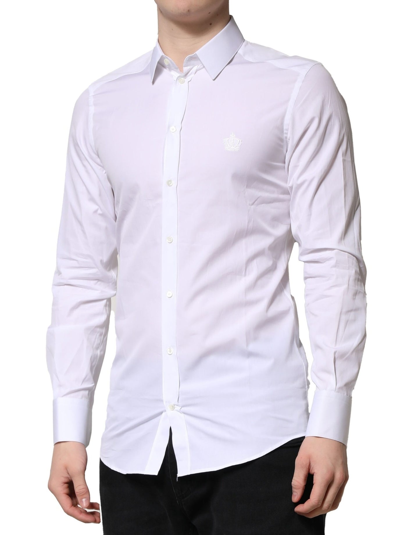 Dolce & Gabbana White GOLD Cotton Long Sleeves Men Formal Shirt