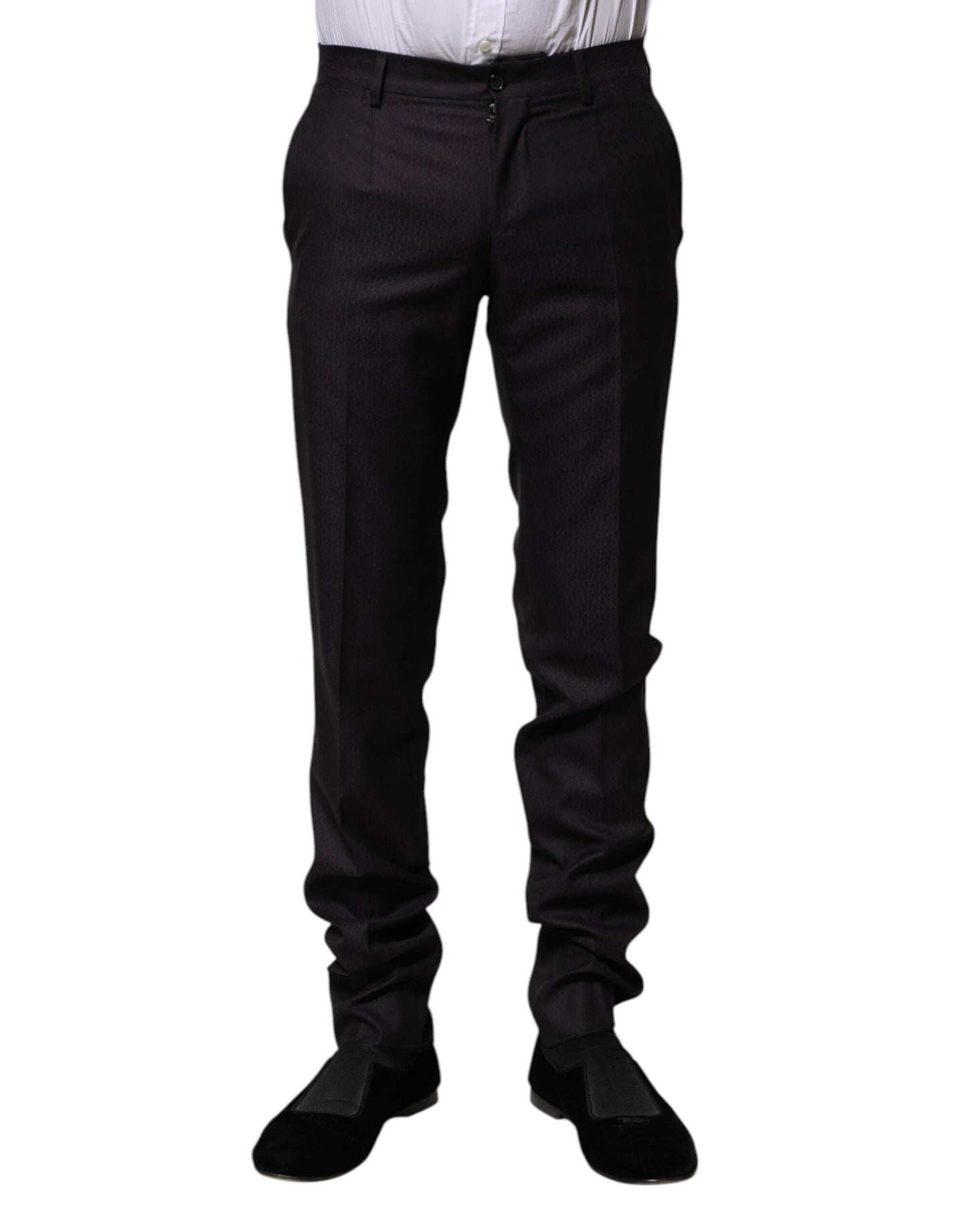Dolce & Gabbana Black Wool Patterned Formal Pants