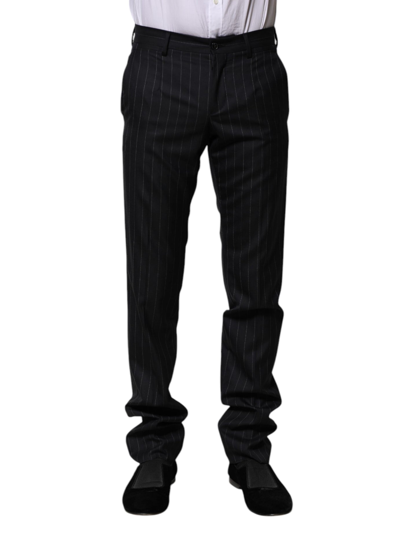 Dolce & Gabbana Black Wool Striped Formal Pants