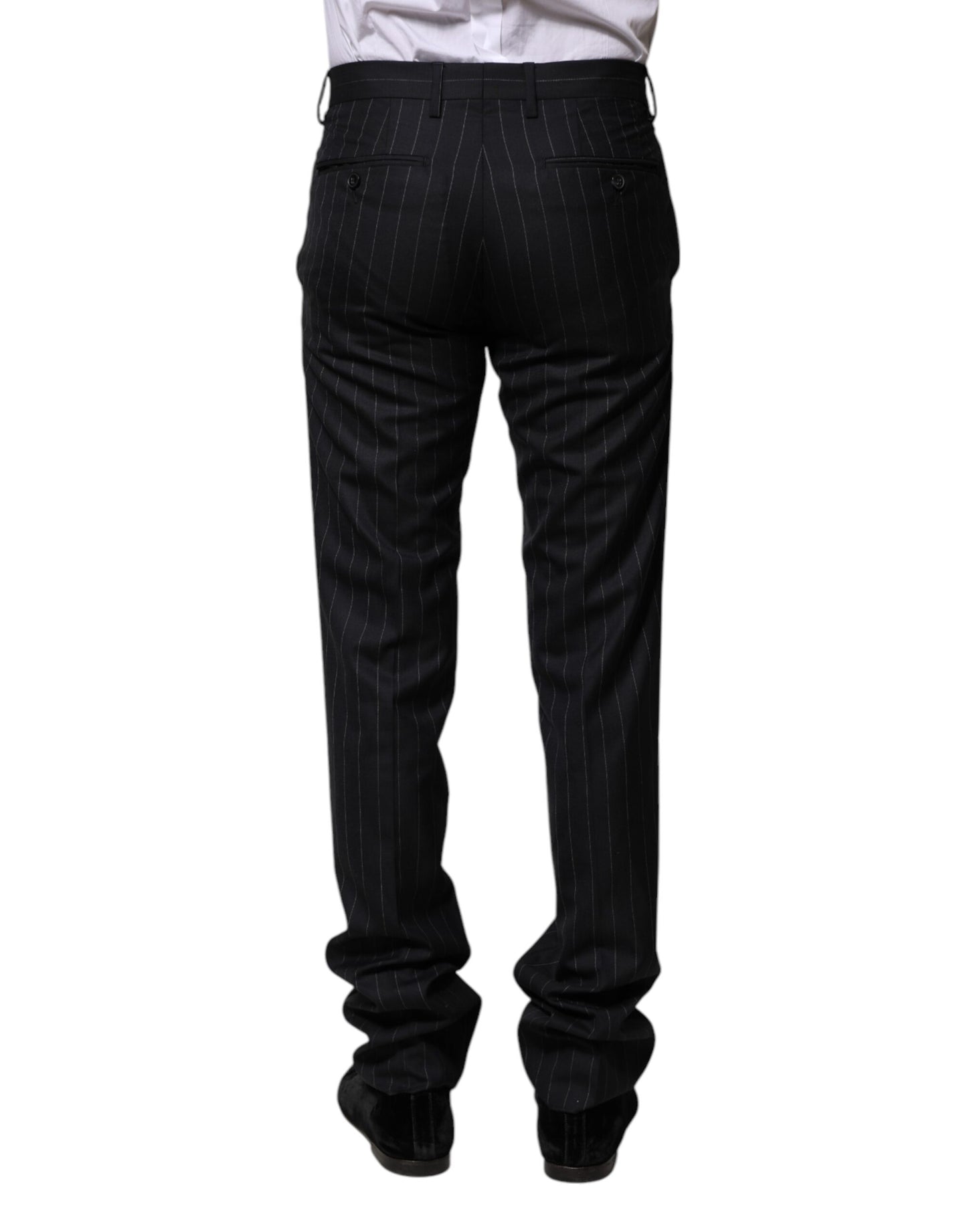 Dolce & Gabbana Black Wool Striped Formal Pants