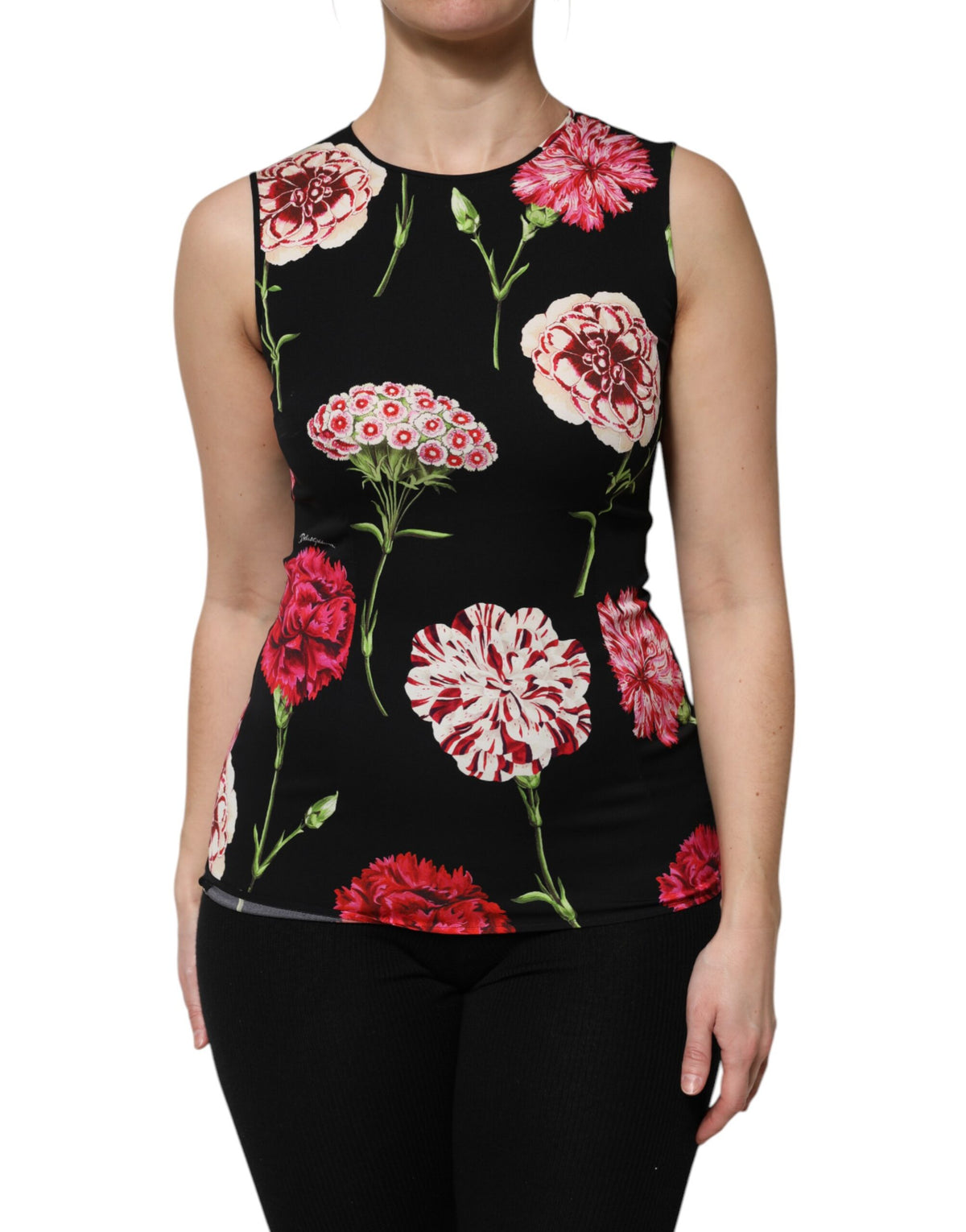 Dolce & Gabbana Black Floral Print Sleeveless Tank Blouse Top