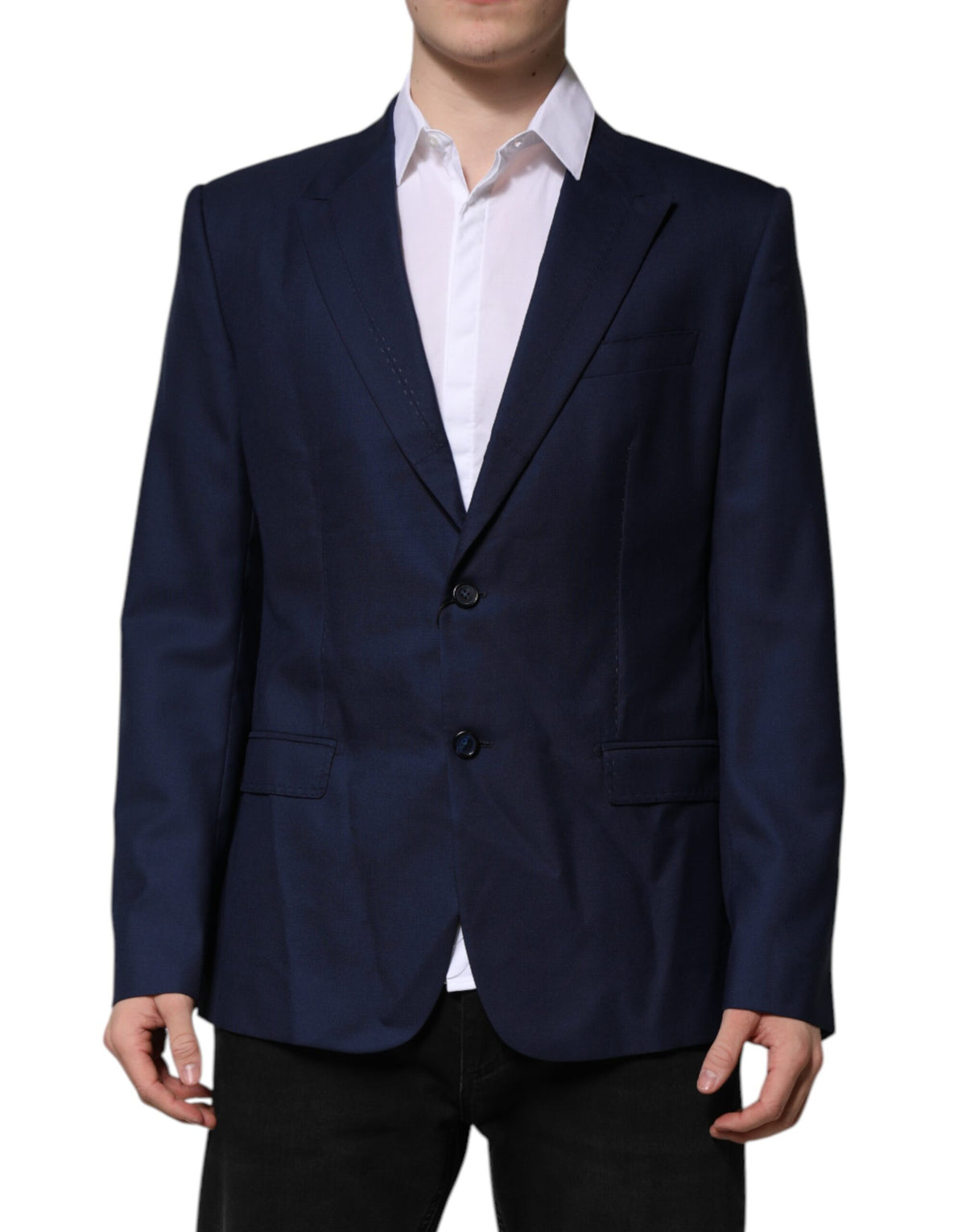 Dolce & Gabbana Blue Wool Single Breasted Suit Coat Blazer