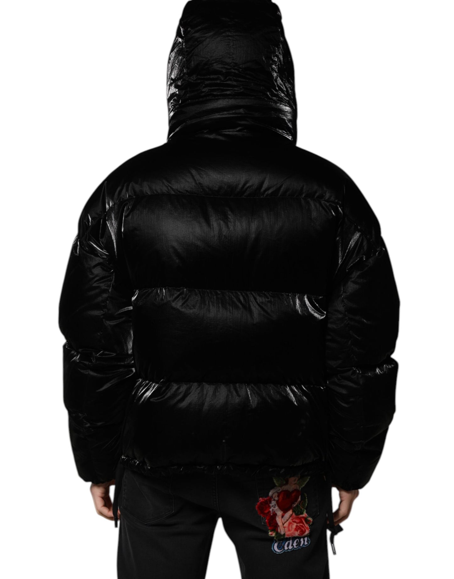 Dolce & Gabbana Black Logo Full Zip Hooded Quilted Jacket