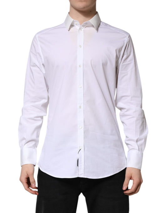 Dolce & Gabbana White Cotton GOLD Long Sleeves Dress Shirt