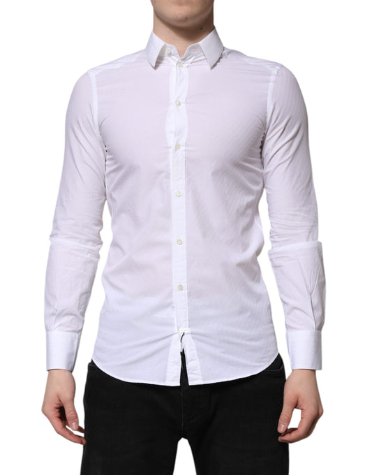 Dolce & Gabbana White Cotton MARTINI Long Sleeve Dress Shirt