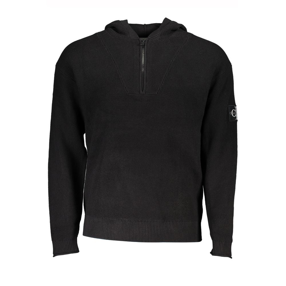 Calvin Klein Black Cotton Men's Sweater Hooded Half Zip