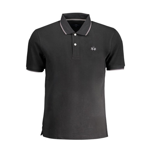 La Martina Black Cotton Men Polo Shirt