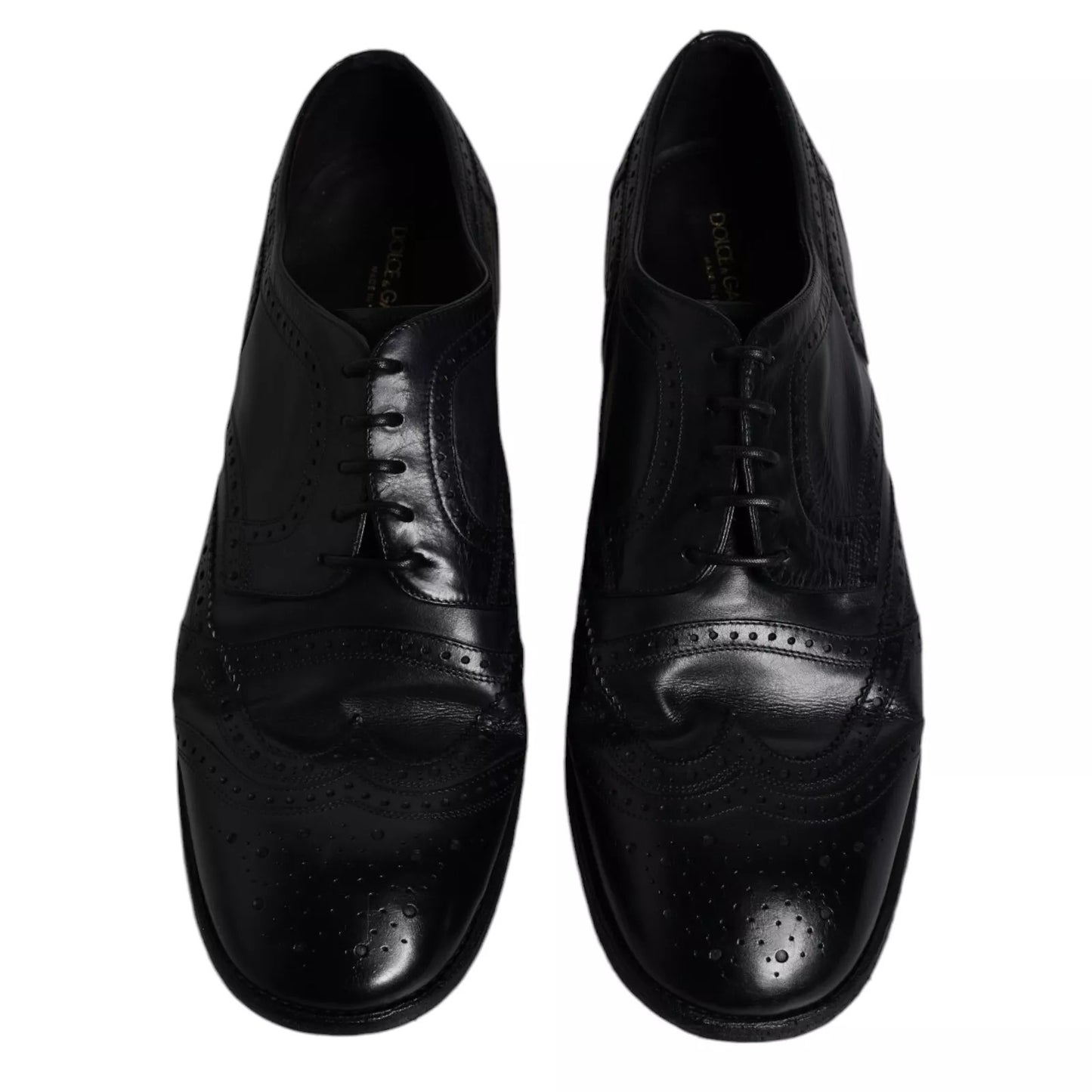 Dolce & Gabbana Dark Blue Leather Derby Wingtip Formal Shoes