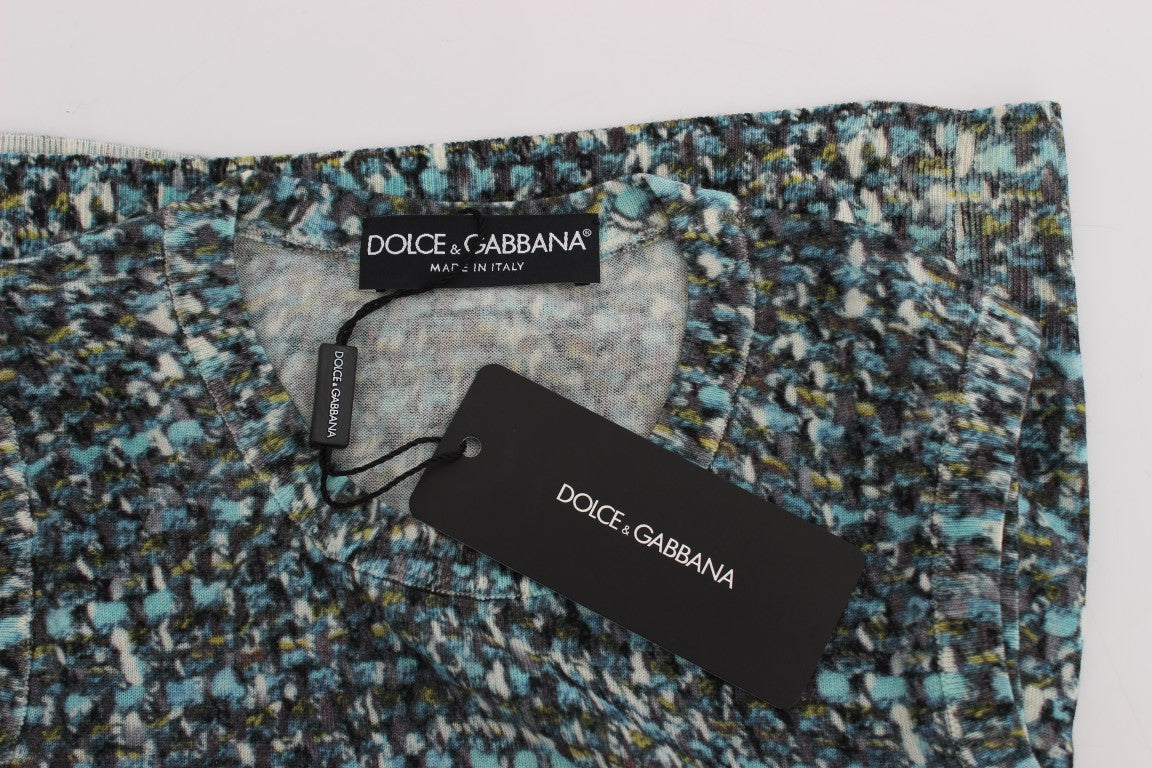 Dolce & Gabbana Elegantes blaues Wollwesten-Pullover-Top