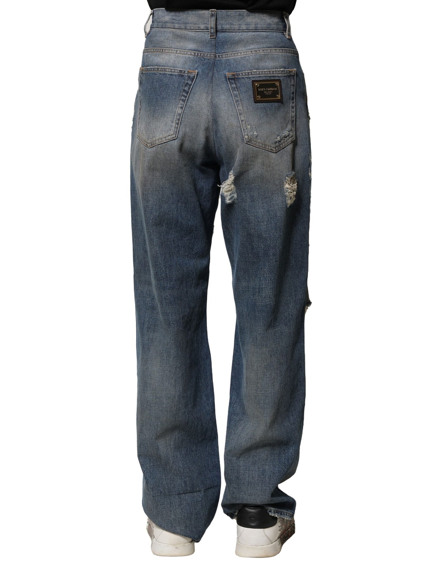 Dolce & Gabbana Blue Cotton Tattered Men Denim Jeans
