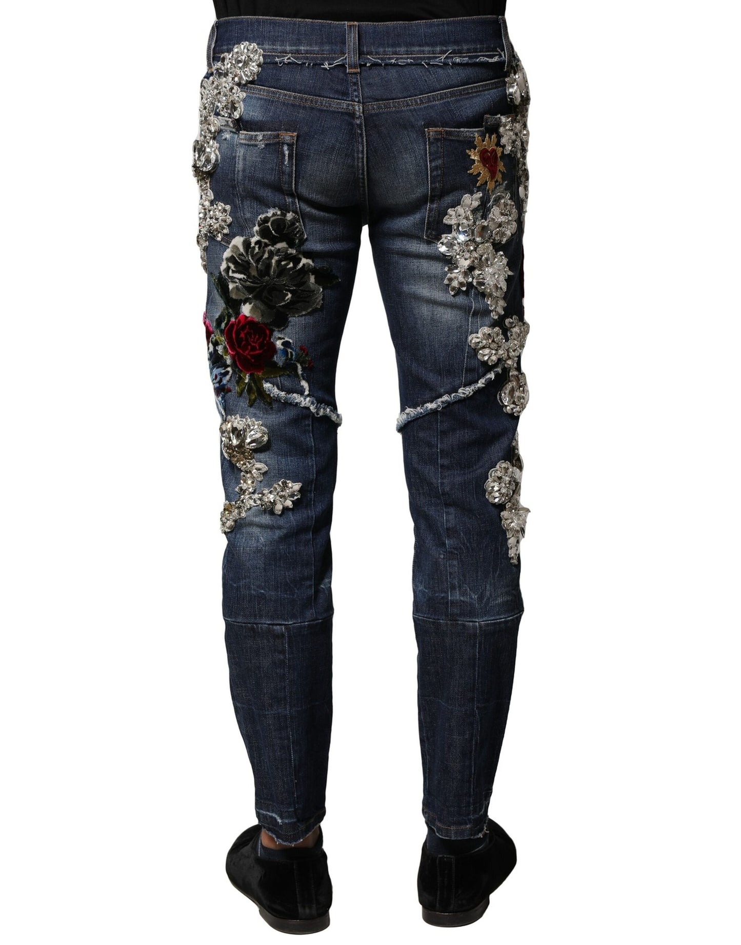 Dolce & Gabbana Blue Cotton Rhinestone Embellish Denim Jeans