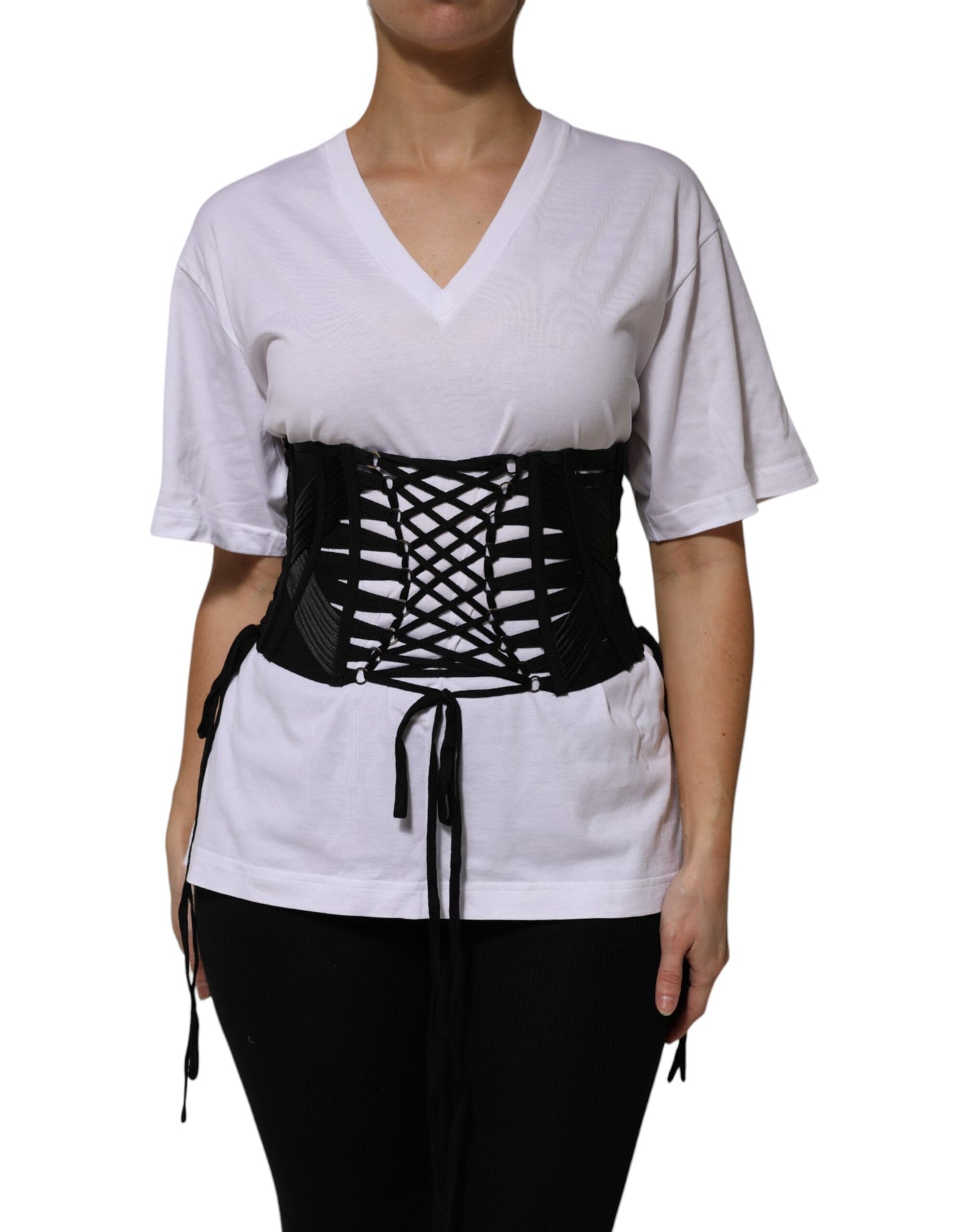 Dolce & Gabbana Black Cotton Waist LaceUp Strap Corset Belt