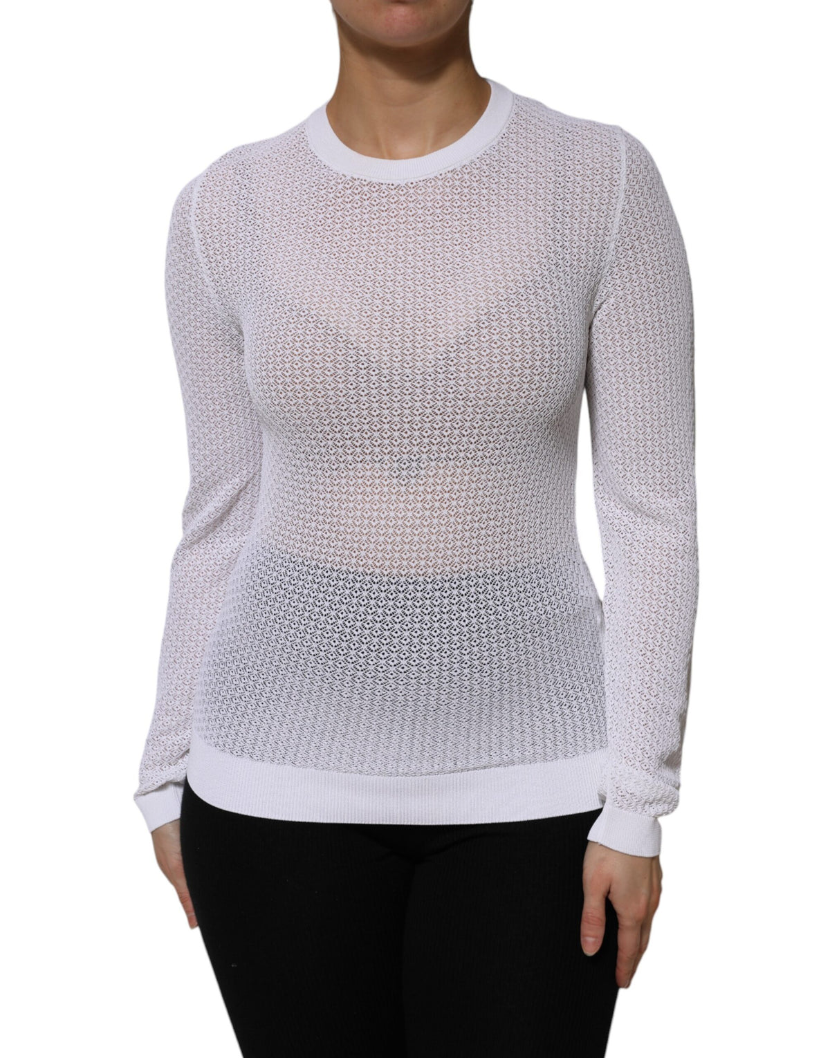 Dolce & Gabbana White Round Neck Long Sleeves Pullover Top