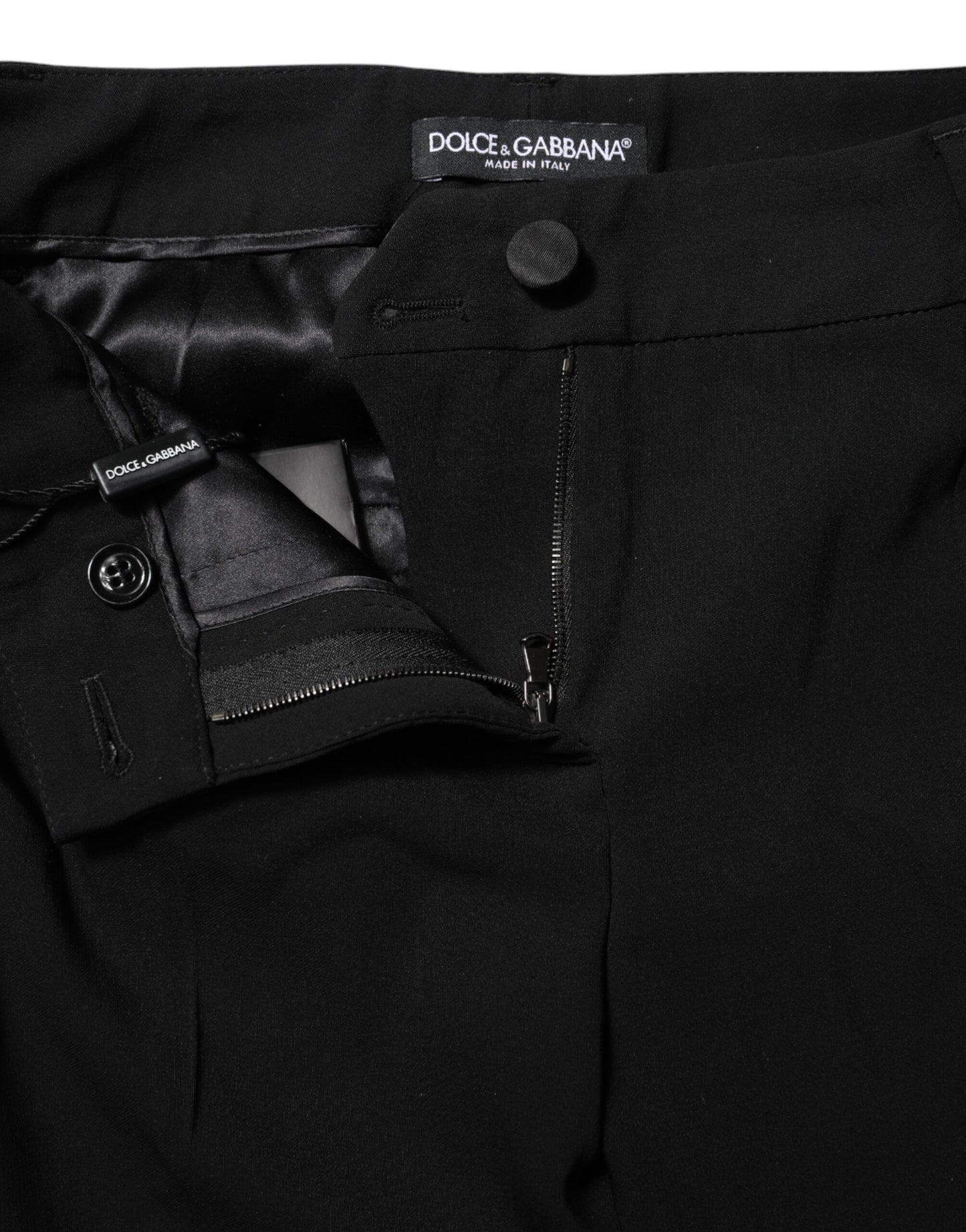 Dolce & Gabbana Black Wool Mid Waisted Tapered Dress Pants