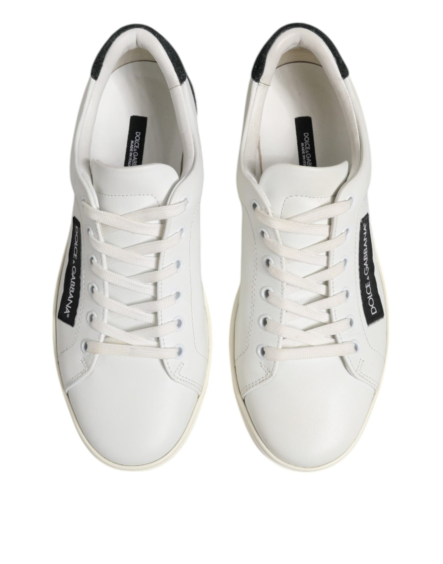 Dolce & Gabbana White Black Leather Lace Up Men Sneakers Shoes