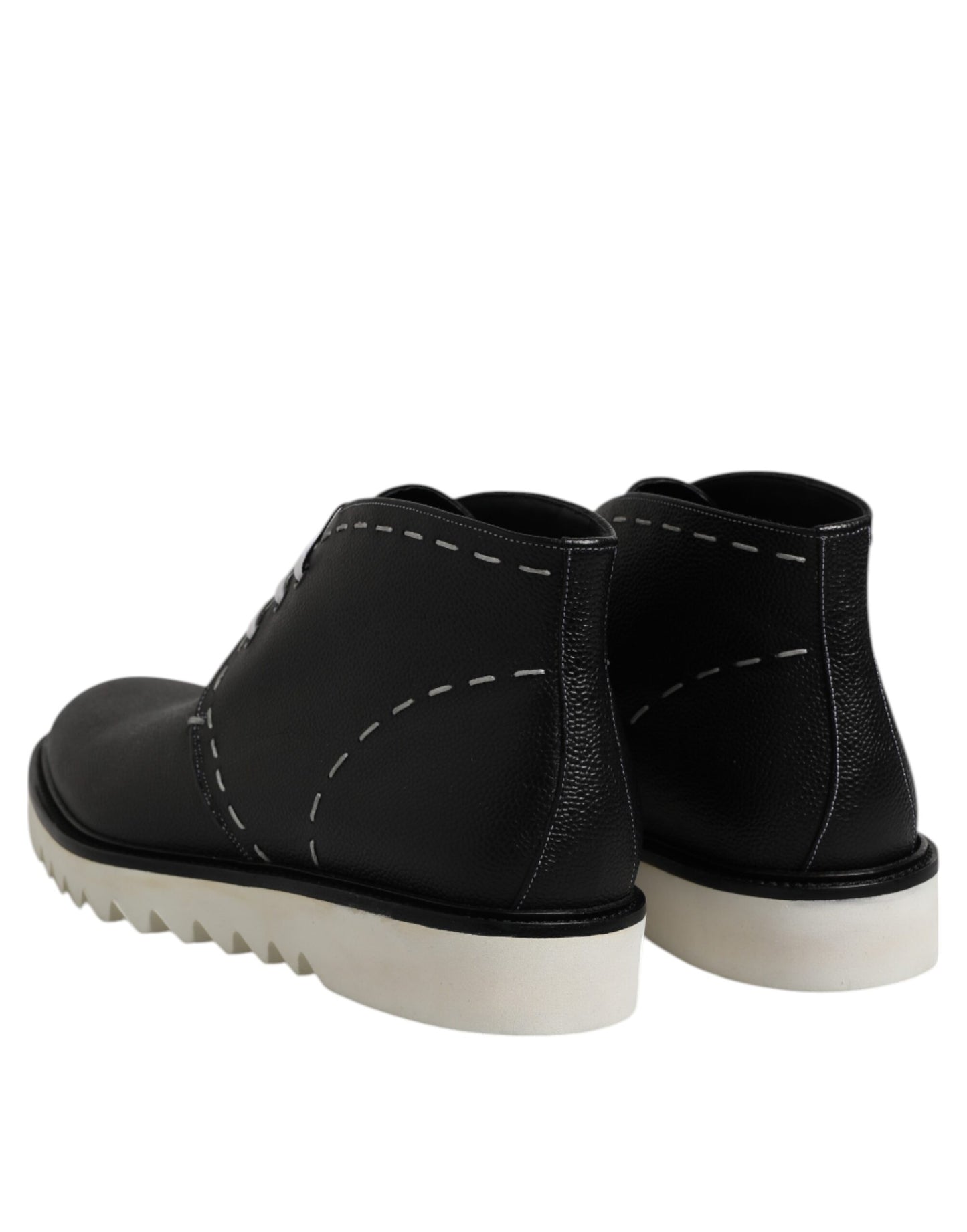 Dolce & Gabbana Black White Leather Ankle Boots Shoes