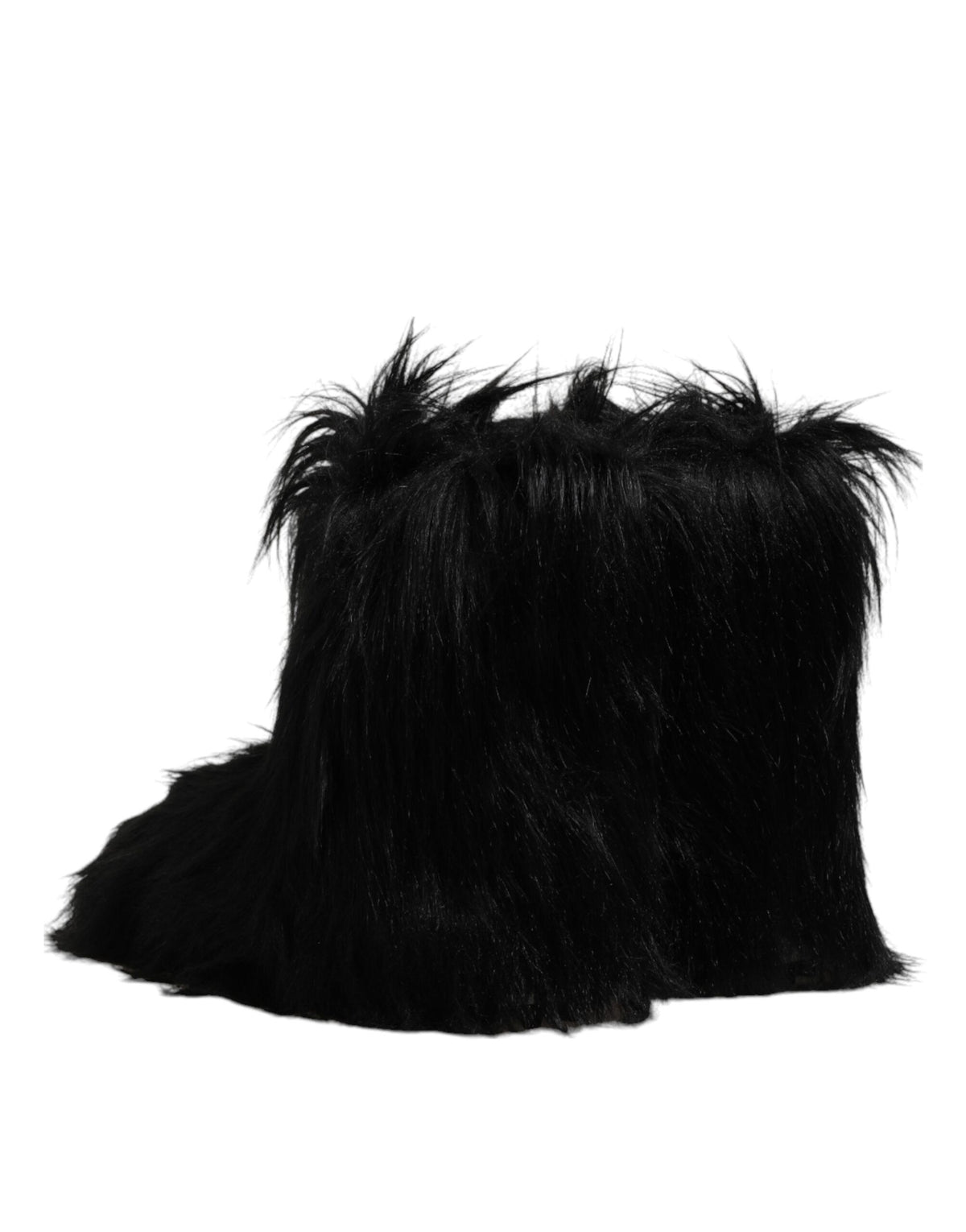 Dolce & Gabbana Black Faux Fur Mid Calf Boots Shoes