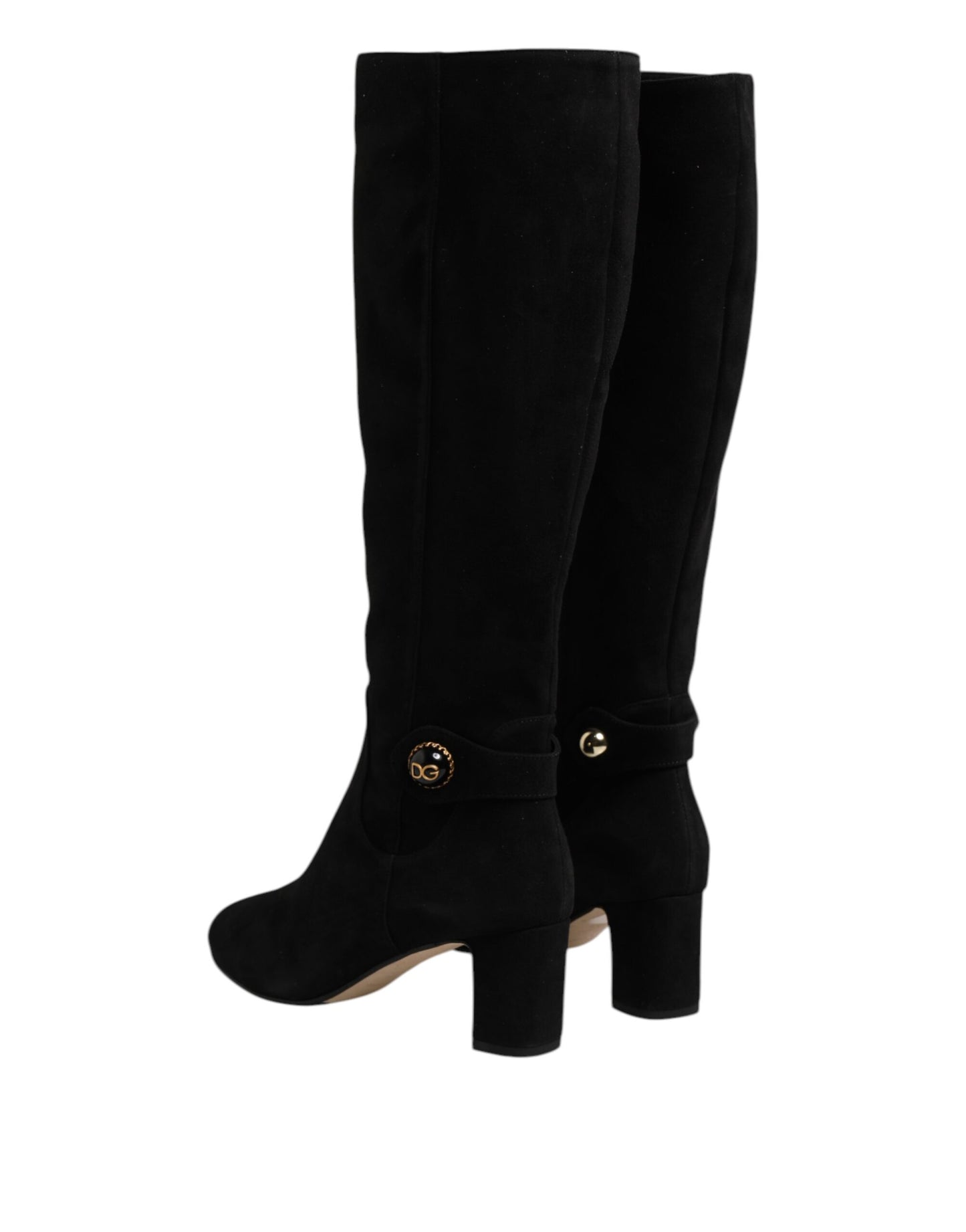 Dolce & Gabbana Black Suede Leather Knee High Boots Shoes