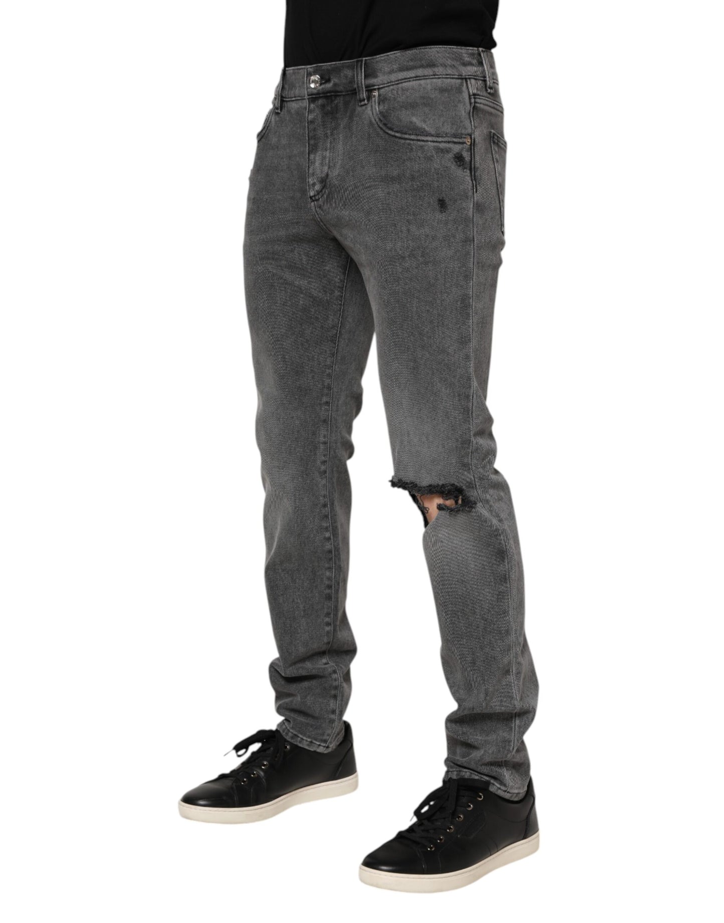 Dolce & Gabbana Gray Cotton Logo Plaque Denim Jeans