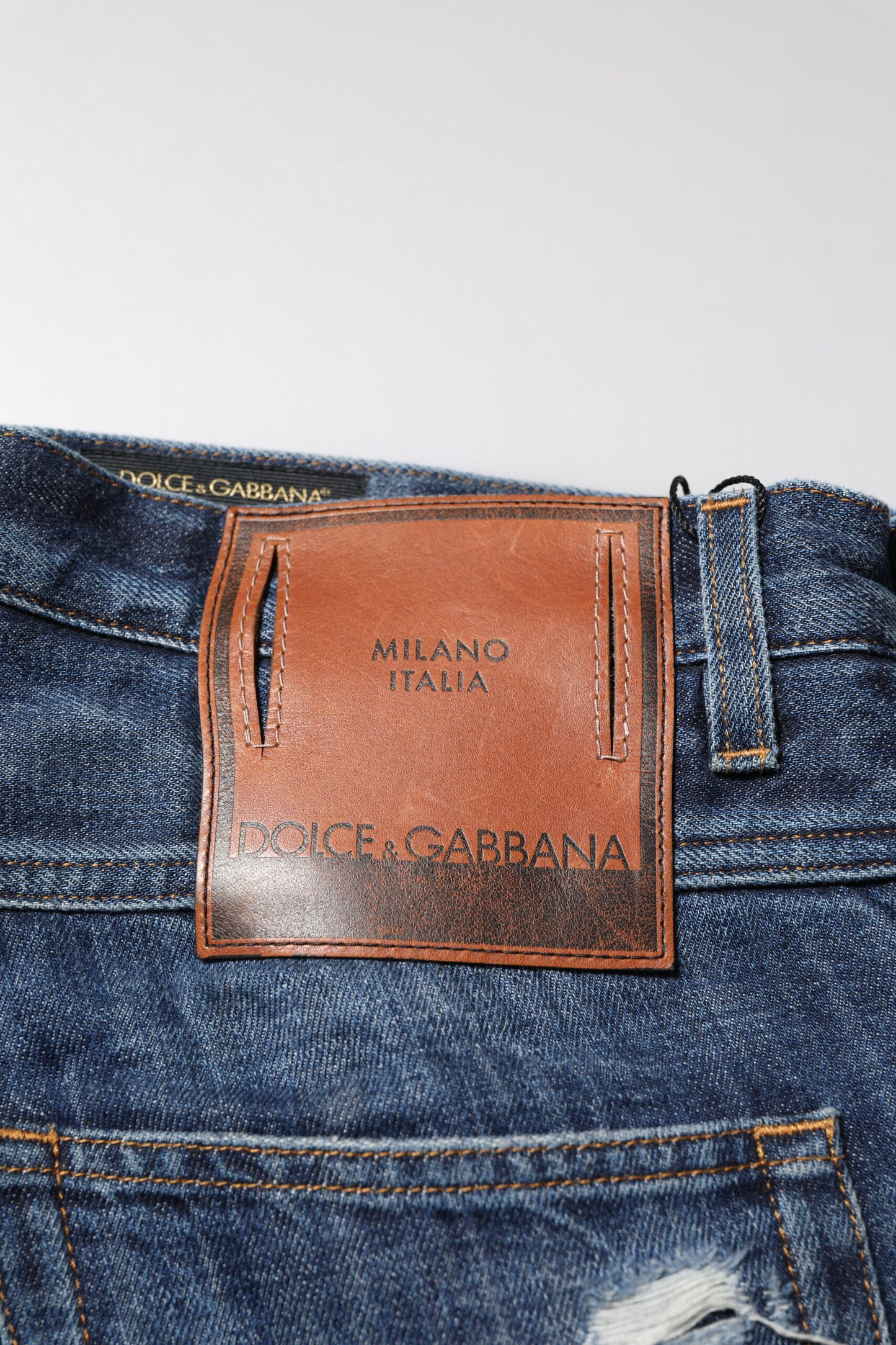Dolce & Gabbana Blue Cotton Tattered Tapered Men Denim Jeans