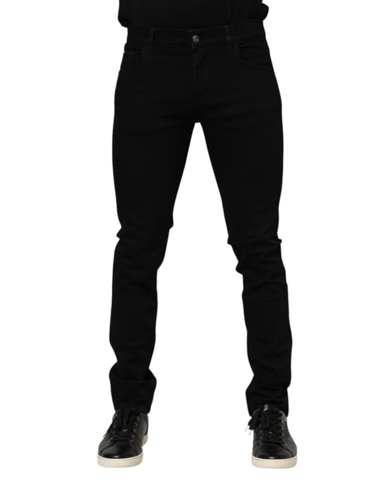 Dolce & Gabbana Dark Blue Cotton Logo Plaque GOLD Denim Jeans