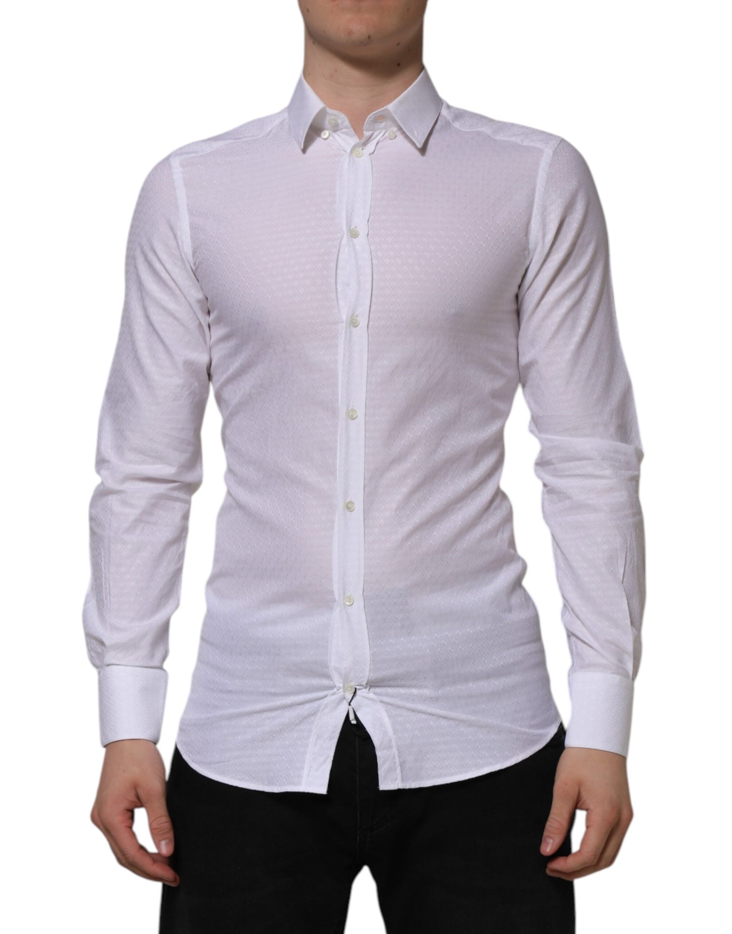 Dolce & Gabbana White Cotton GOLD Long Sleeves Formal Shirt