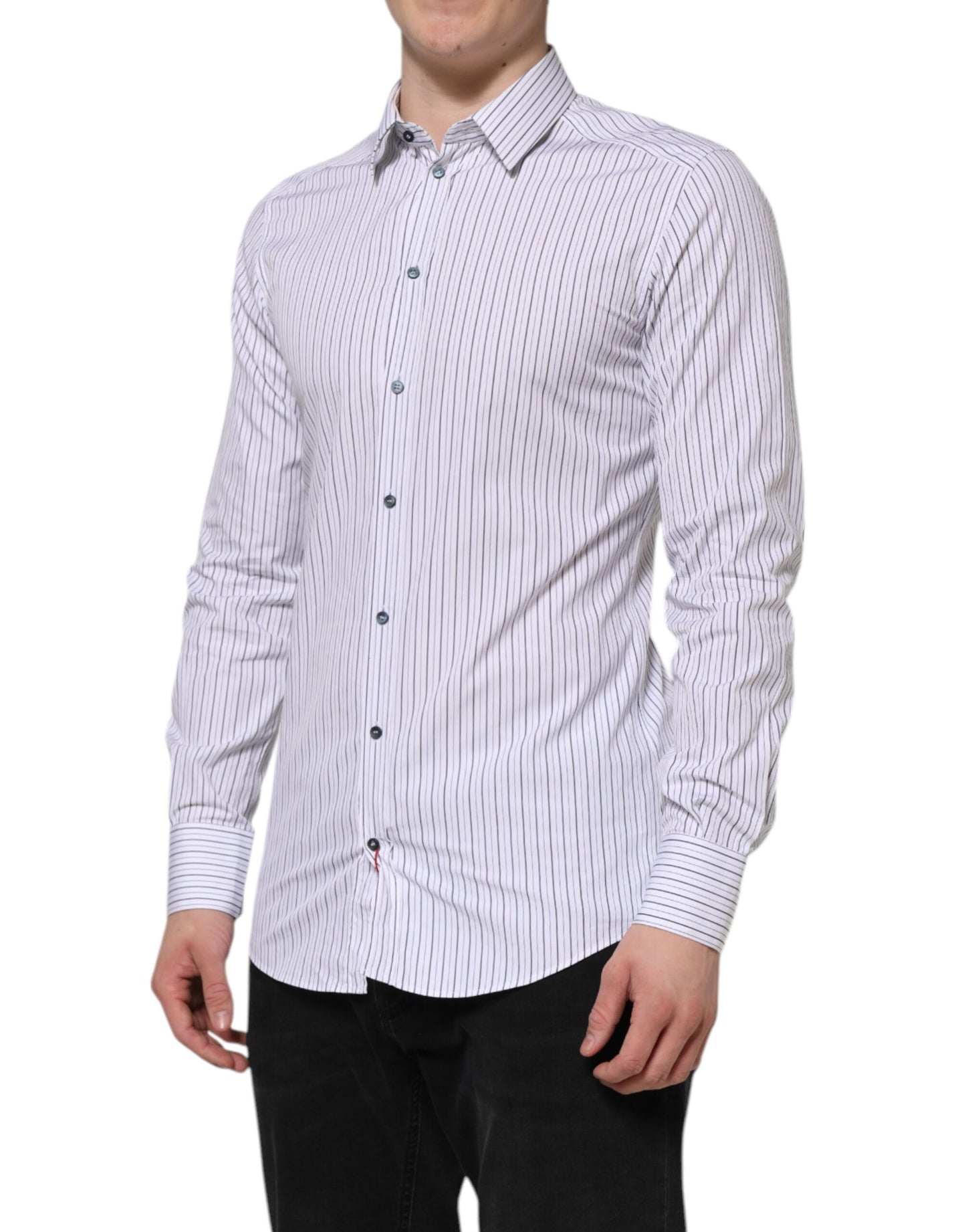 Dolce & Gabbana White Blue Striped Cotton GOLD Formal Shirt