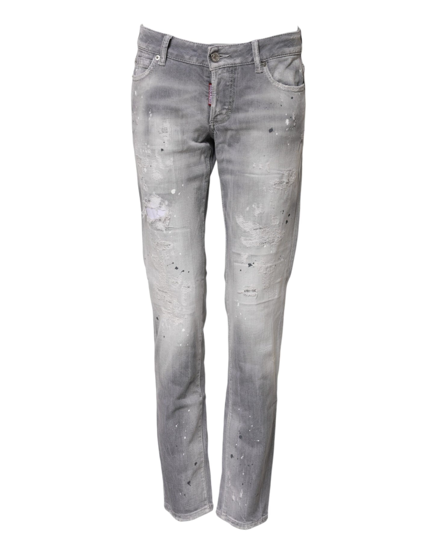Dsquared² Gray Washed Mid Waist Tapered Denim Jeans