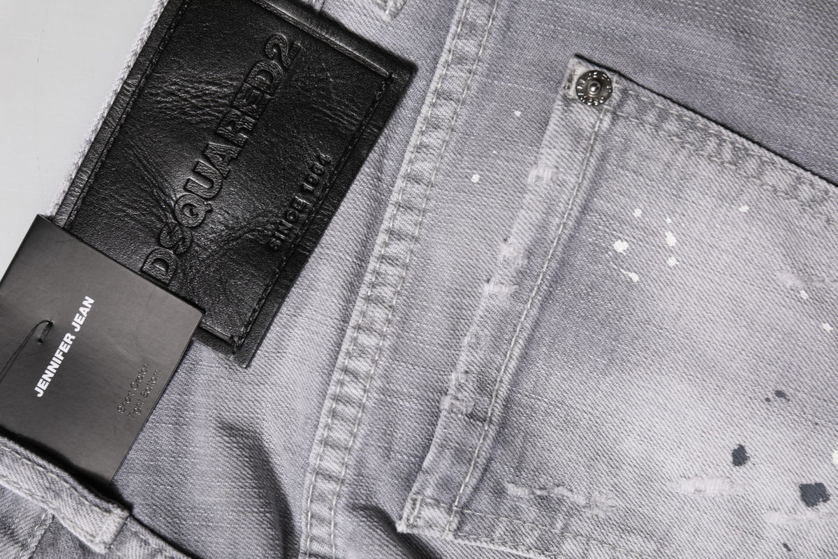 Dsquared² Gray Washed Mid Waist Tapered Denim Jeans