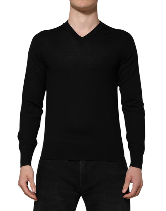 Dolce & Gabbana Dark Gray Embroidered Logo Pullover Sweater