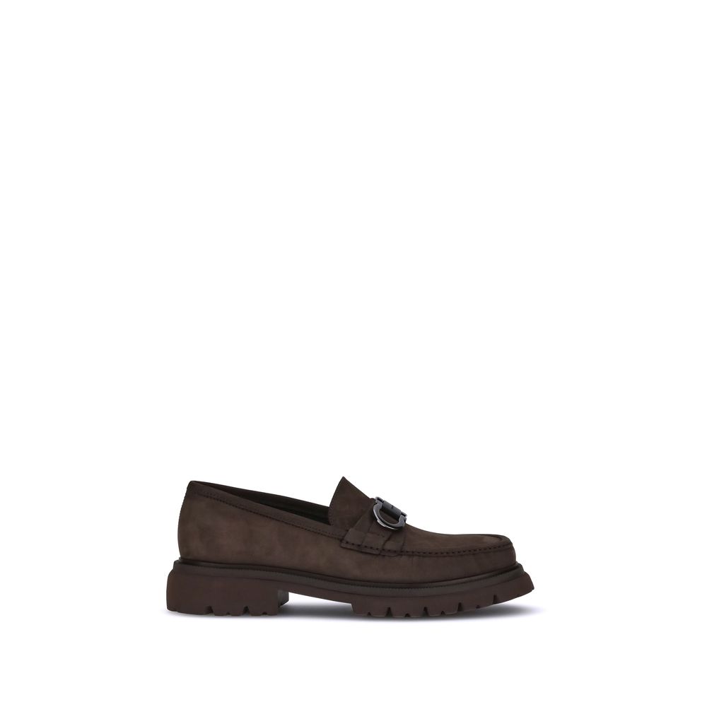 Ferragamo Brown Calf Leather Bos Taurus Slip-On Loafers
