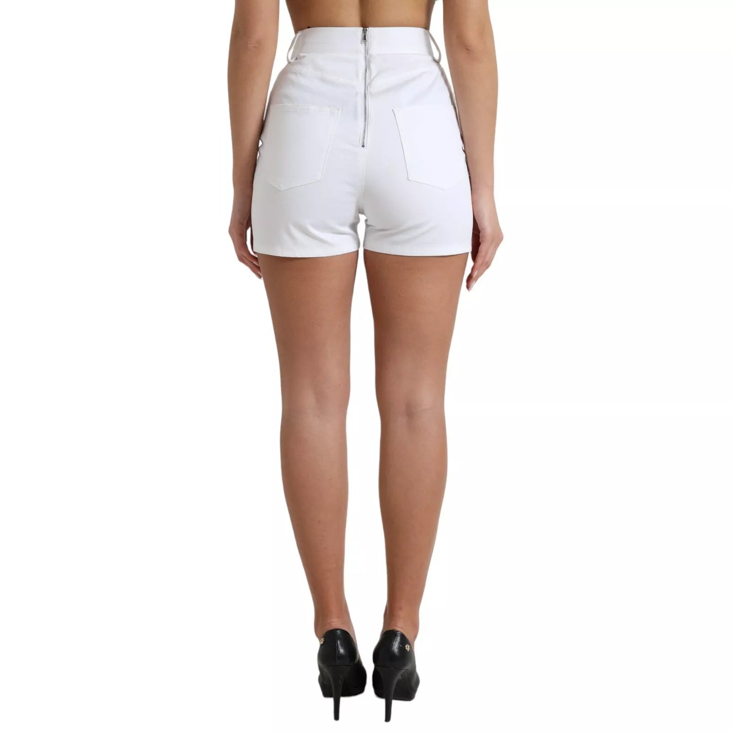Dolce & Gabbana White Front Lace High Waist Hot Pants Shorts