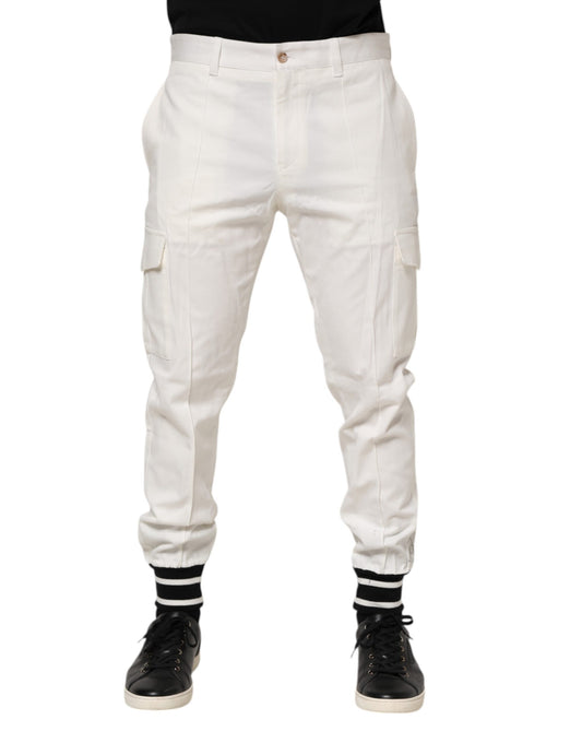 Dolce & Gabbana White Cotton Jogger Cargo Skinny Men Pants