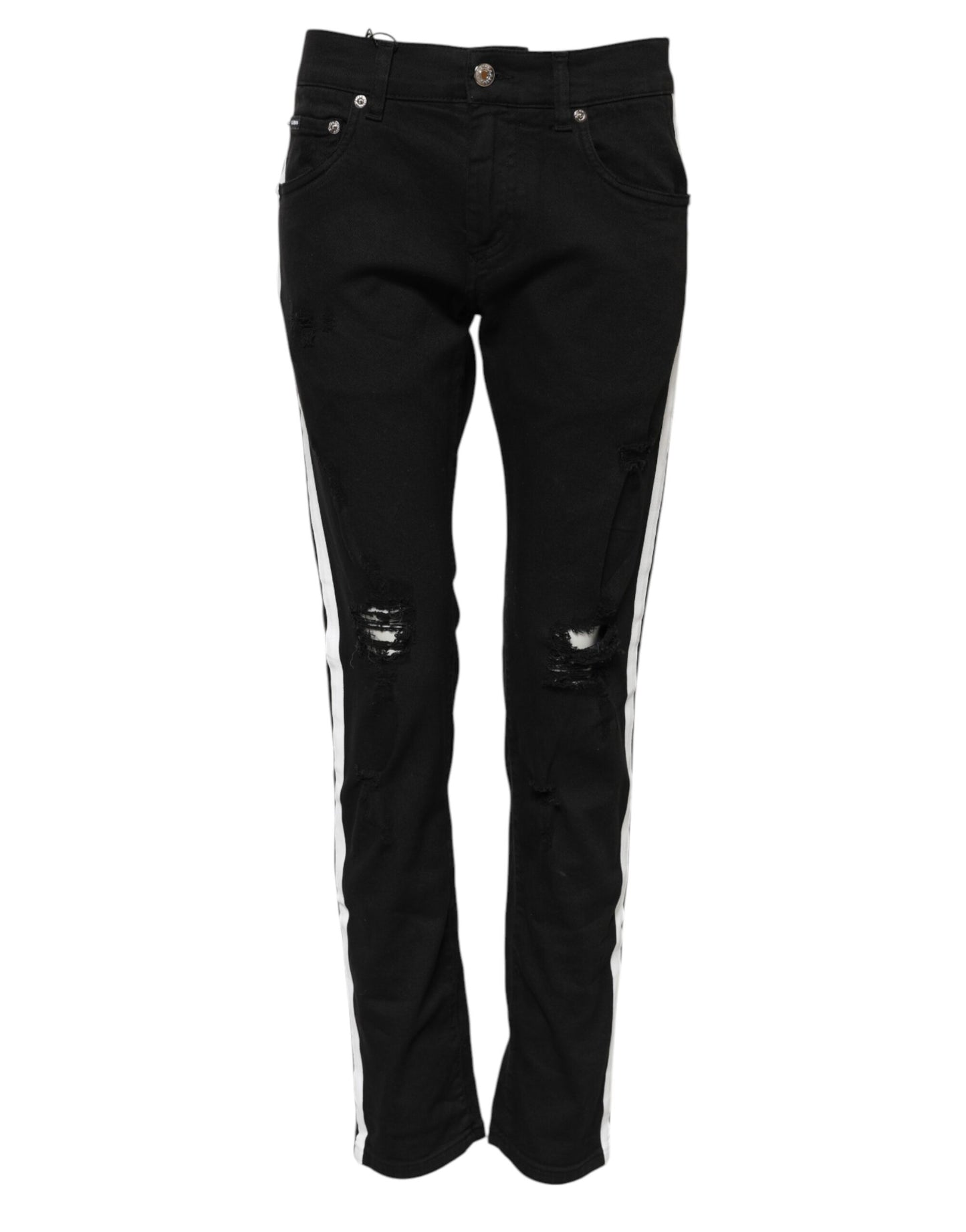 Dolce & Gabbana Black Tattered White Lining Skinny Denim Jeans