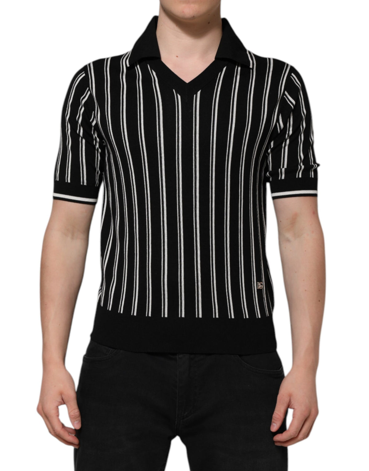 Dolce & Gabbana Black White Stripes Collared Polo T-shirt