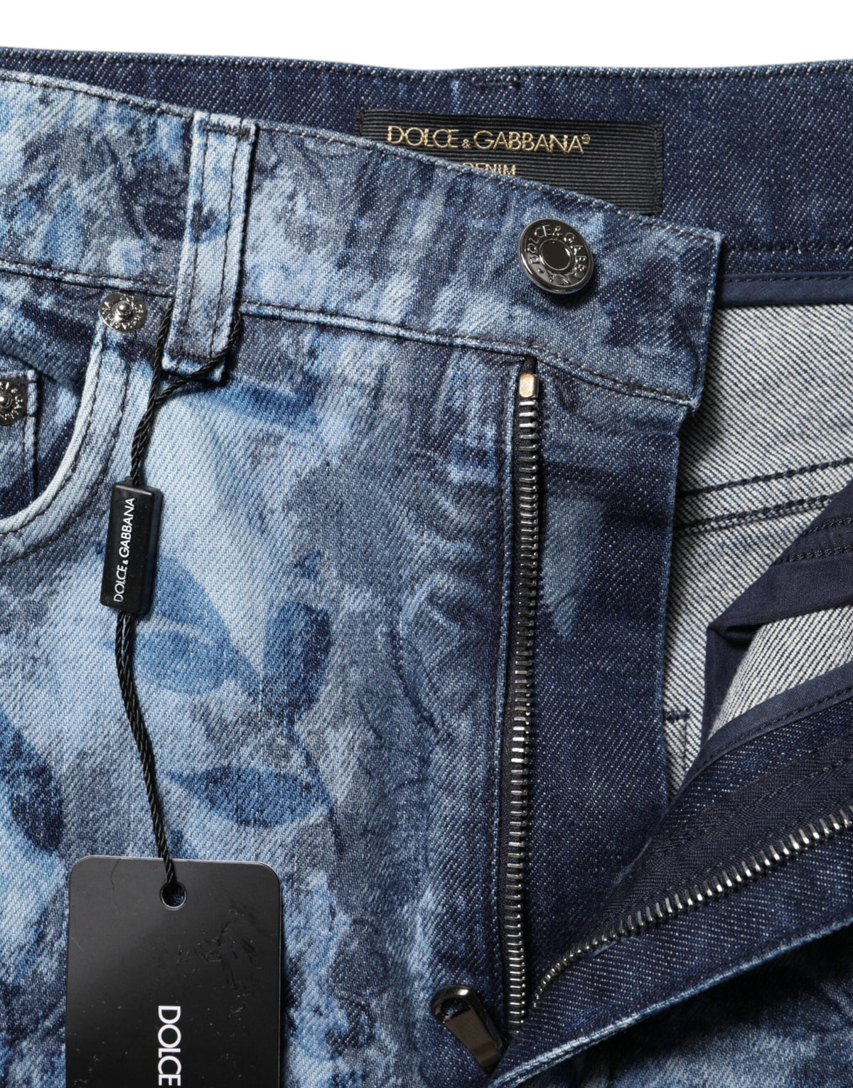 Dolce & Gabbana Blue Floral Print Denim Cotton Hot Pants Shorts
