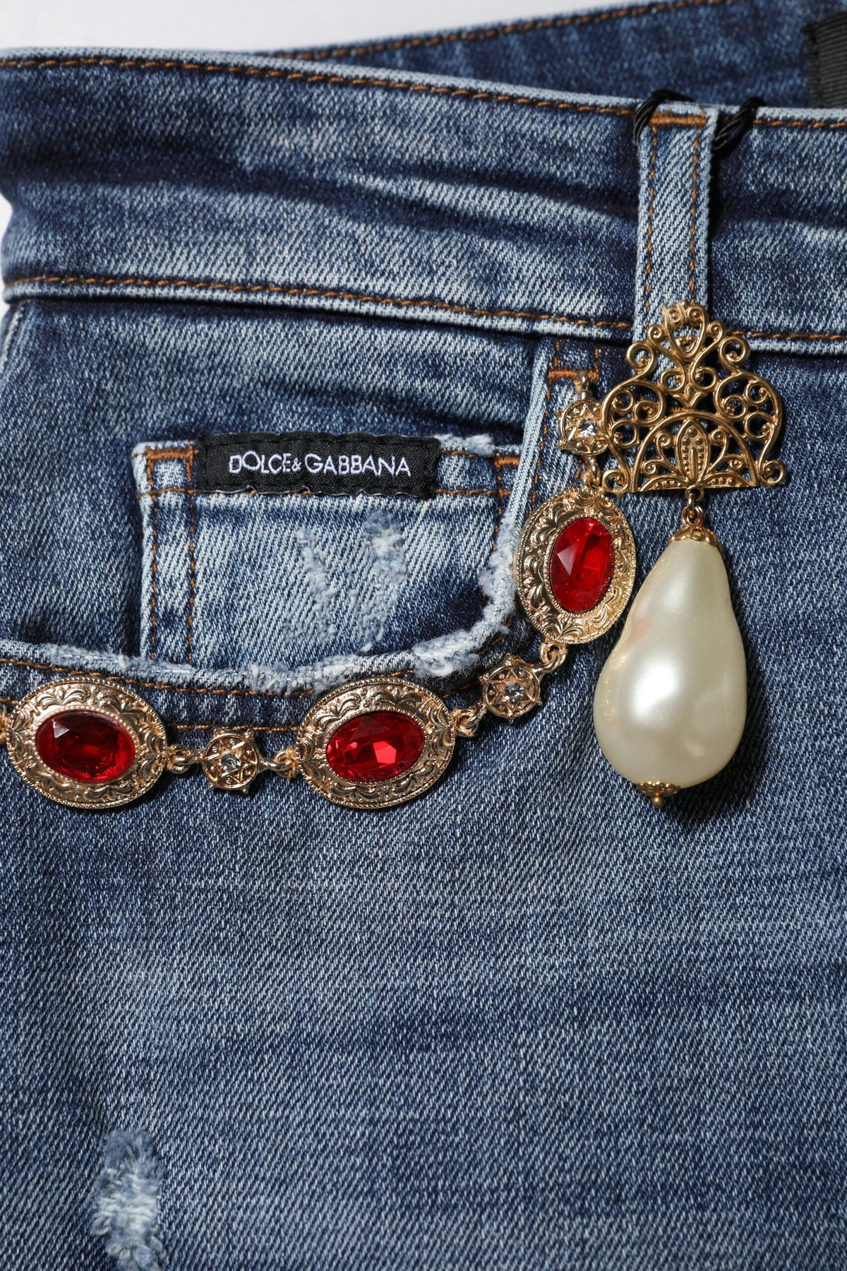 Dolce & Gabbana Blue Rhinestone Embellished Denim Jeans