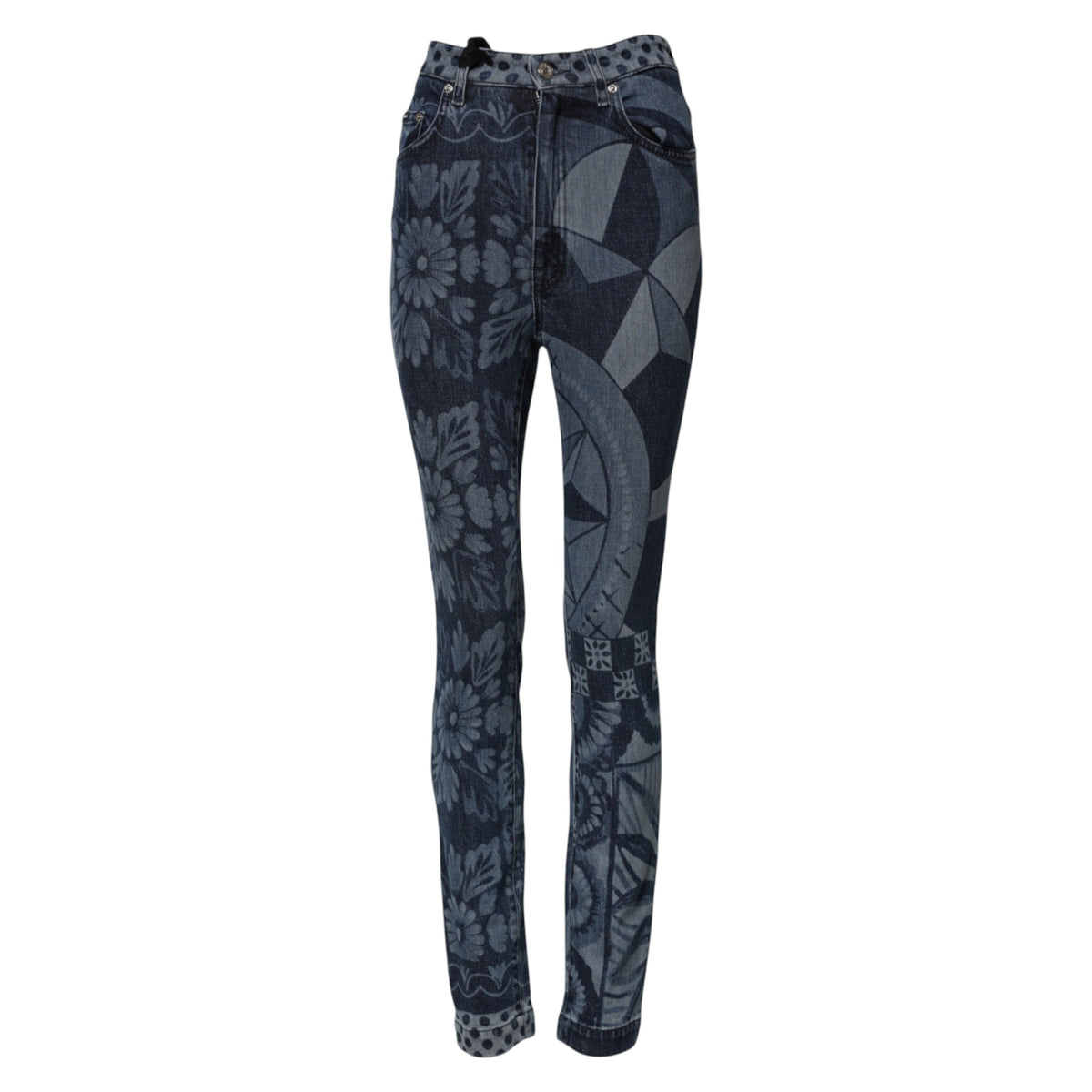 Dolce & Gabbana Blue Graphic Print Cotton Skinny Denim Jeans