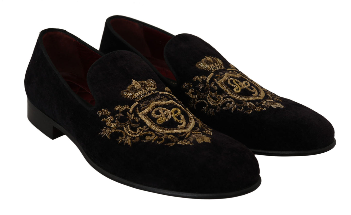 Dolce &amp; Gabbana Tyylikkäät mustat loaferit kultakruunukirjailulla