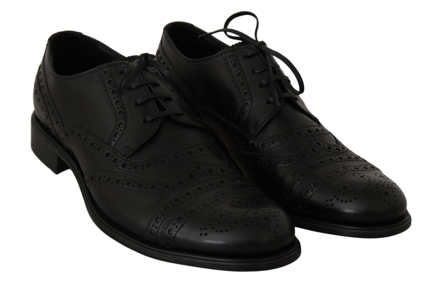 Dolce &amp; Gabbana tyylikkäät mustat nahkaiset Derby Wingtip -mekkokengät