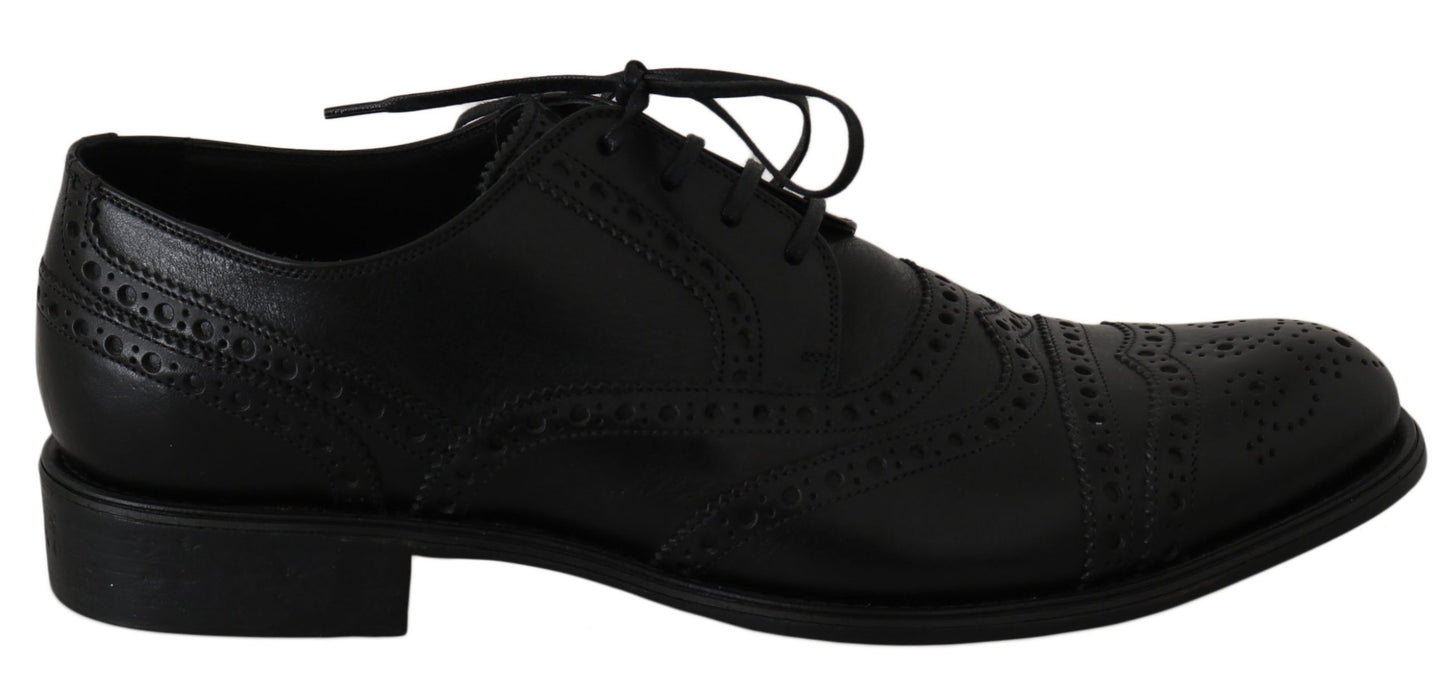 Dolce &amp; Gabbana tyylikkäät mustat nahkaiset Derby Wingtip -mekkokengät