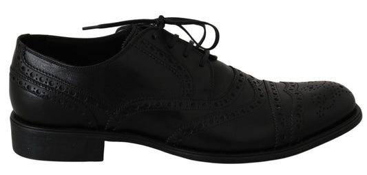 Dolce & Gabbana Elegante Schwarze Leder Derby Wingtip Dress Schuhe