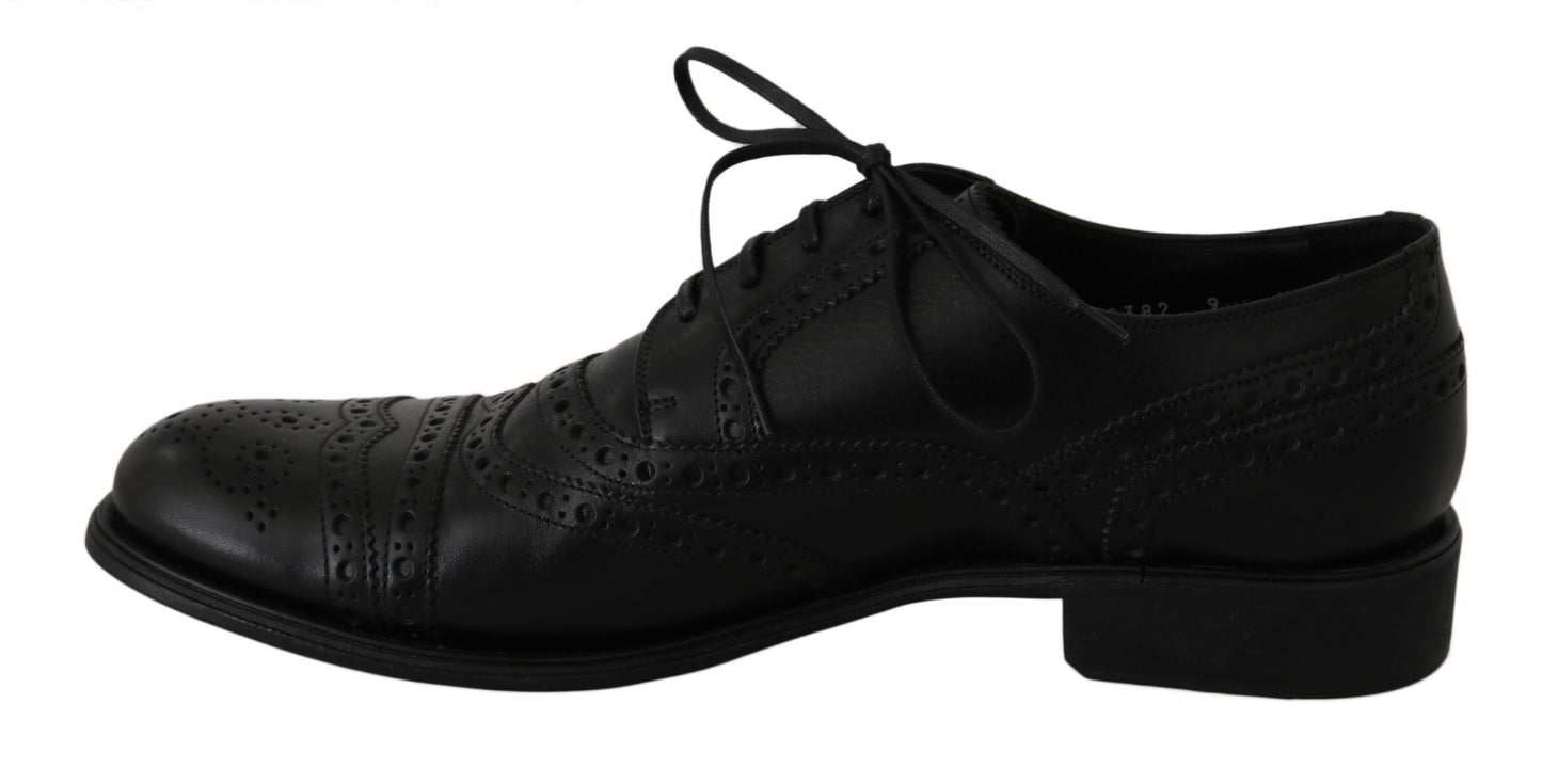 Dolce &amp; Gabbana tyylikkäät mustat nahkaiset Derby Wingtip -mekkokengät