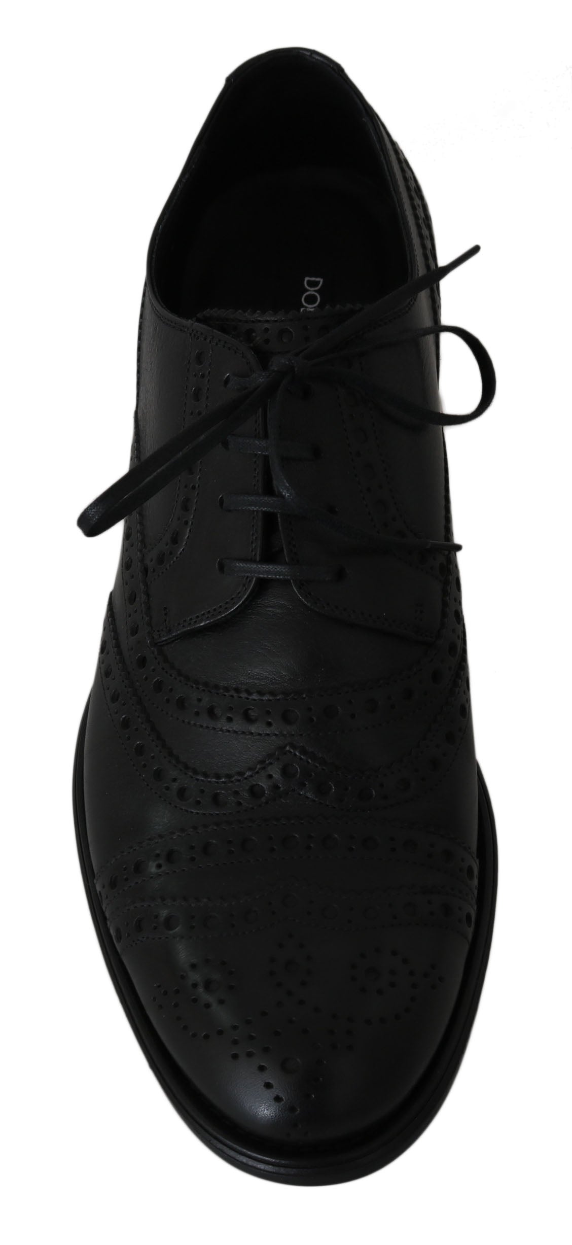 Dolce &amp; Gabbana tyylikkäät mustat nahkaiset Derby Wingtip -mekkokengät