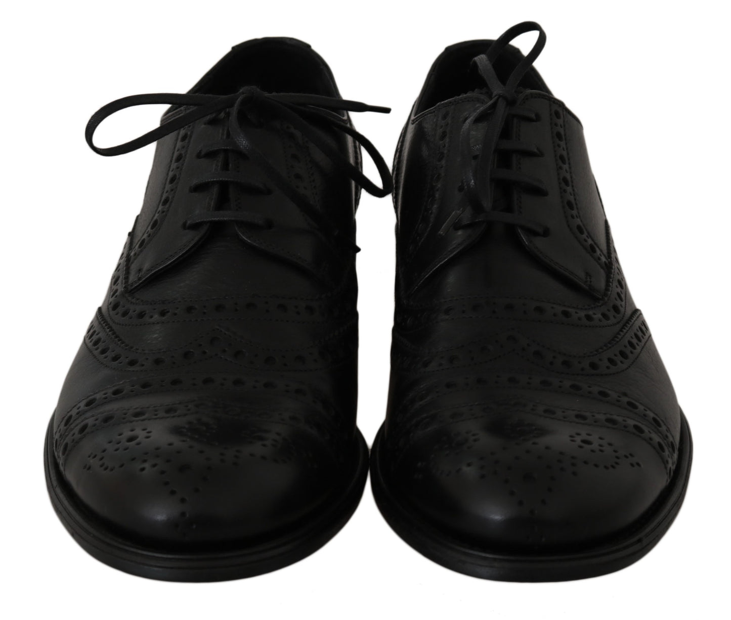 Dolce &amp; Gabbana tyylikkäät mustat nahkaiset Derby Wingtip -mekkokengät