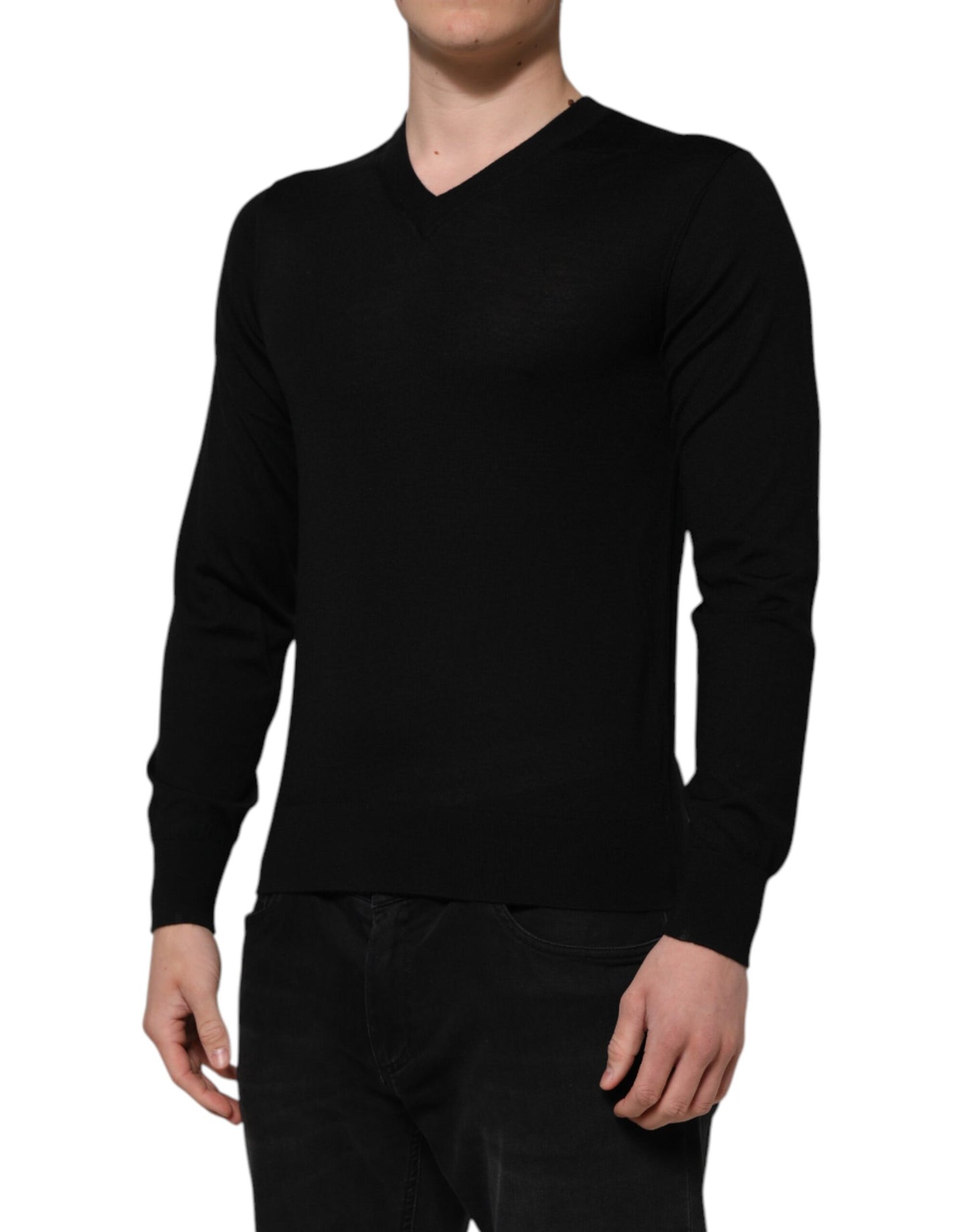 Dolce & Gabbana Black Cashmere V-Neck Long Sleeves T-shirt